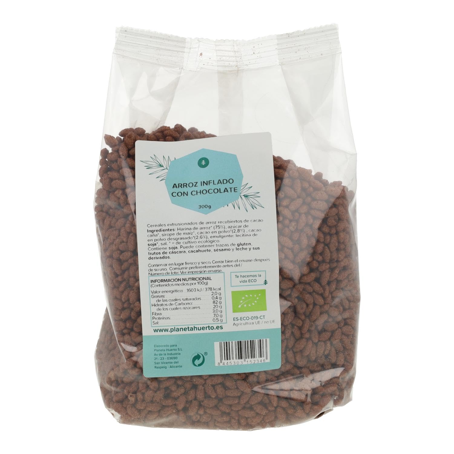 Arroz inflado de chocolate ECO 300 g Snack Ecológico Crujiente Sin Azúcares Añadidos