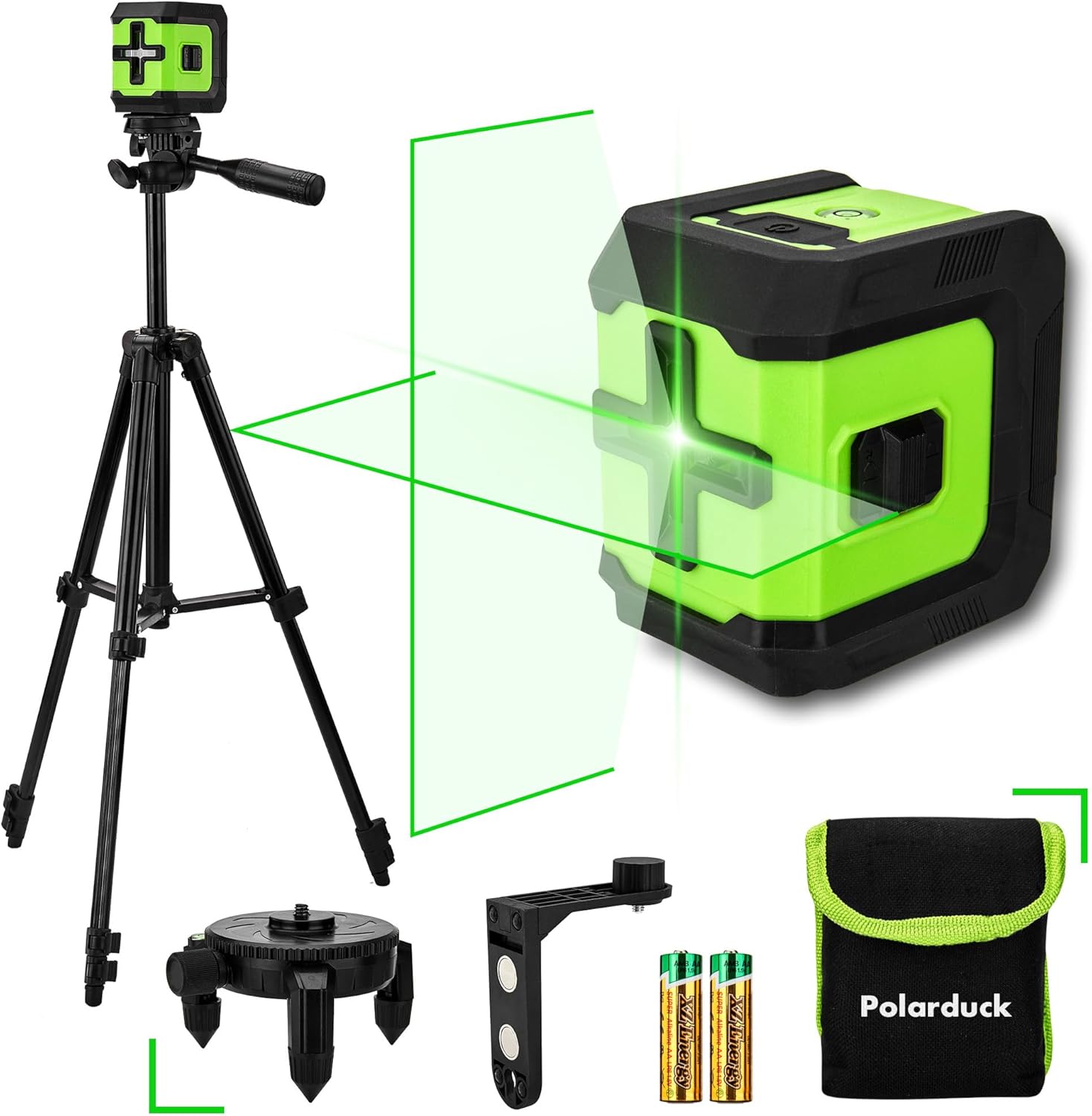 Laser Level 360 Self Leveling with Tripod: 100Ft Green Cross Laser Line Leveler Tool for Home Renovation, Picture Hanging, Floor Tile, Wall Construction-Tripod, Carry Bag & Battery Included