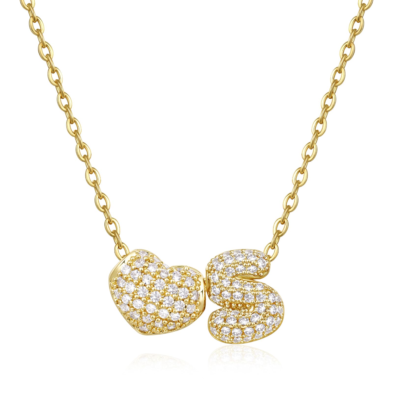 KissYan Bubble Heart Initial Necklaces for Women, 14K Gold Plated Tiny A-Z Letter Pendant Choker Dainty CZ Monogram Jewelry Gifts Valentines Gift