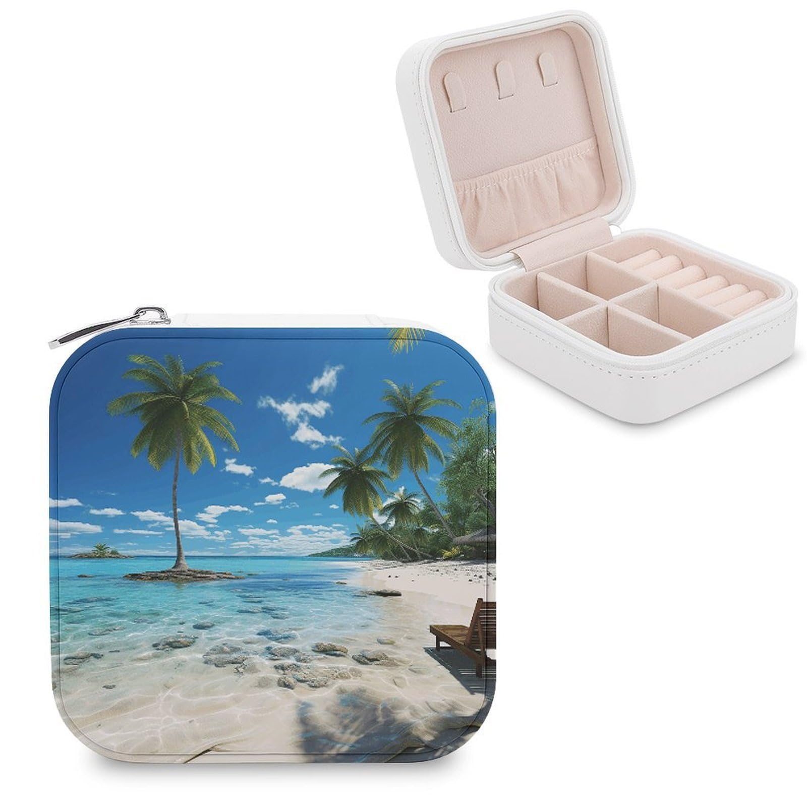 VstaDank Beach Palm Tree Jewelry Box for Women Custom Travel Jewelry Case Personalized Travel Jewelry Boxes Small Portable Jewelry Organizer Box for Rings Necklaces Bracelets Earring