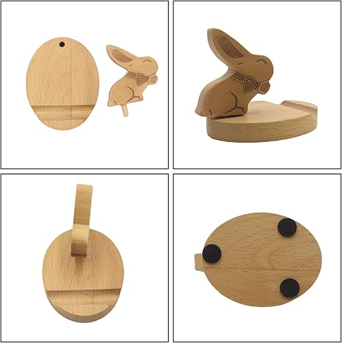 Miniatura 45 de Lindo conejito soporte de teléfono celular soporte de madera animal universal teléfono celular soporte de escritorio para todos los teléfonos
