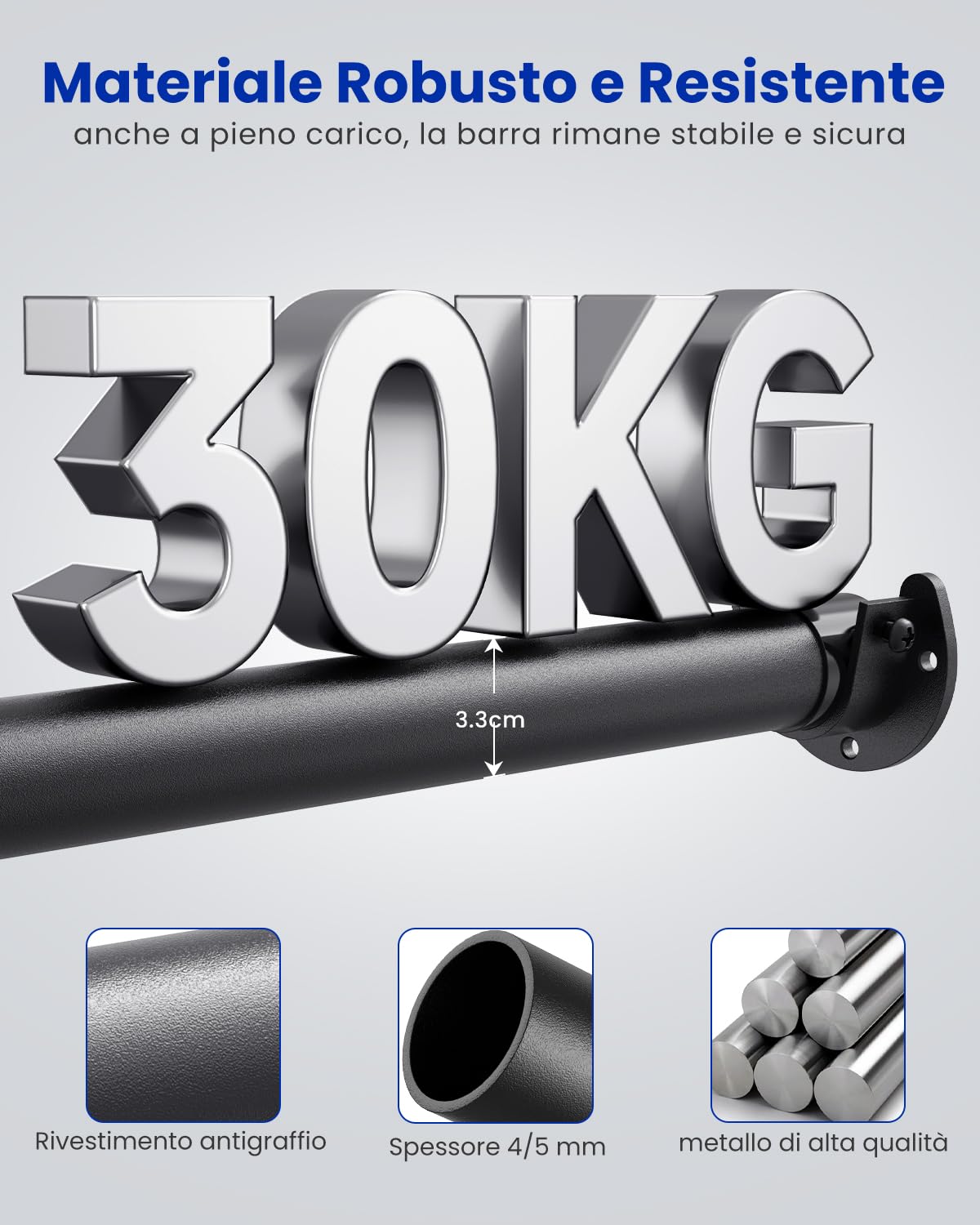 Supforce Asta Armadio Estensibile 43-135 CM, Barra Appendiabiti per Armadio, Guardaroba, Lavanderie, Camper, Nero, Metallo