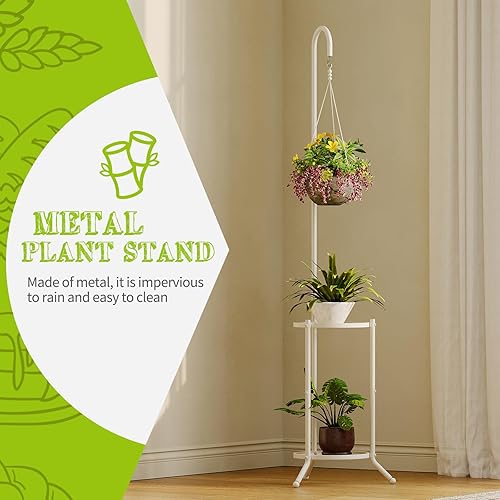 Miniatura 2 de Soporte para plantas con ganchos para interiores y exteriores, soporte alto de metal resistente de 3 niveles para plantas, para patio, jardín,