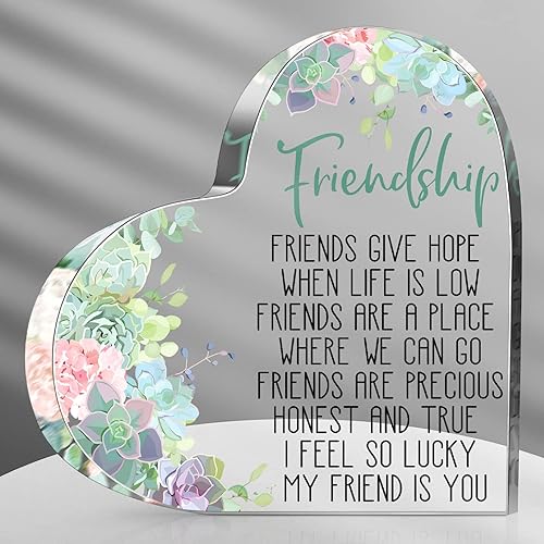 Regalo para amigas, regalos de amistad para mujeres, amigas, regalos de cumpleaños para mujeres, regalo de animación, recuerdo de corazón acrílico y