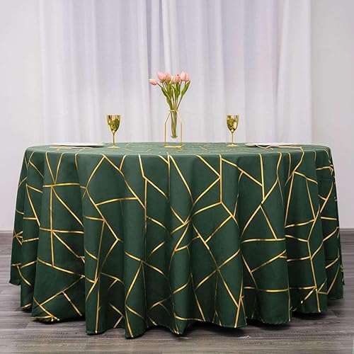 Efavormart - Mantel redondo de poliéster de 120 pulgadas, color verde esmeralda con patrón geométrico dorado