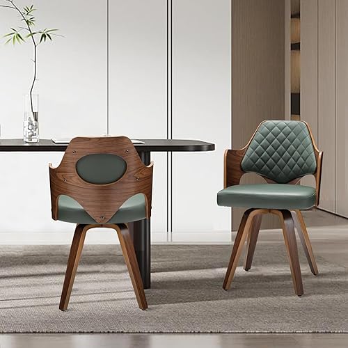 Miniatura 4 de AQG Juego de 2 sillas de comedor modernas de mediados de siglo, de piel sintética, giratorias, de madera, de poliuretano verde
