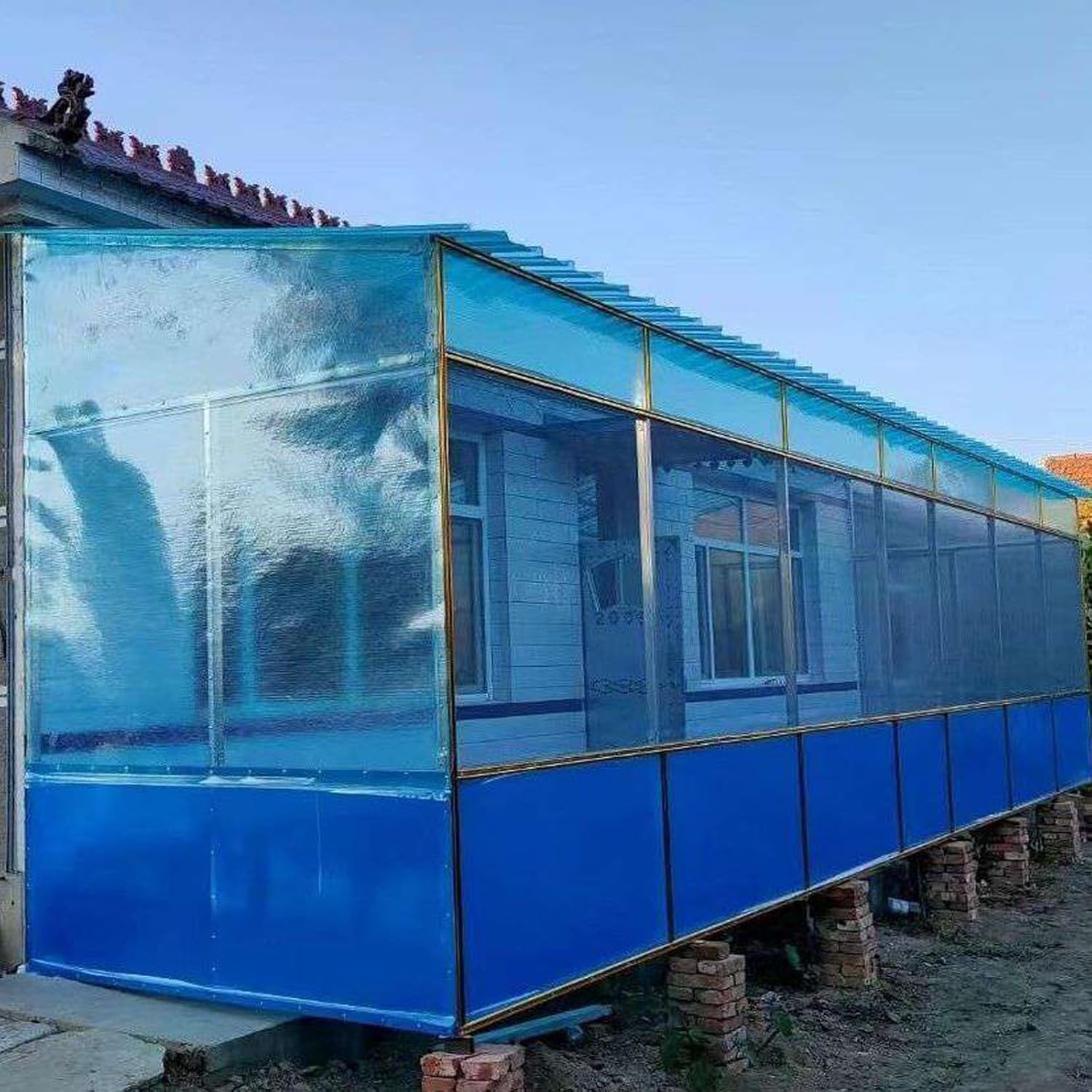 Polycarbonate Roof Panel,Blue Glassfiber Panel,Insulation Greenhouse Sheets,Multi-Purpose,Shock Resistant,FRP Replacement Sheet,for Greenhouses,Sheds,Carports,Huts,Kennels (0.6x4m(2x13.1ft))