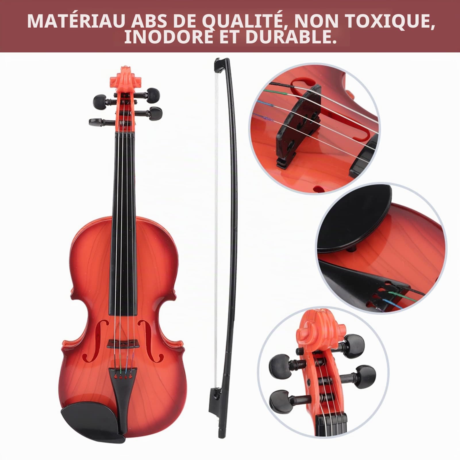 Jouet de Violon, Jouet de Violon Acoustique Simulé pour Enfant, Corde Réglable, Débutant Musical, Développe la Pratique de L'instrument pour Garçons et Filles(Brun clair)