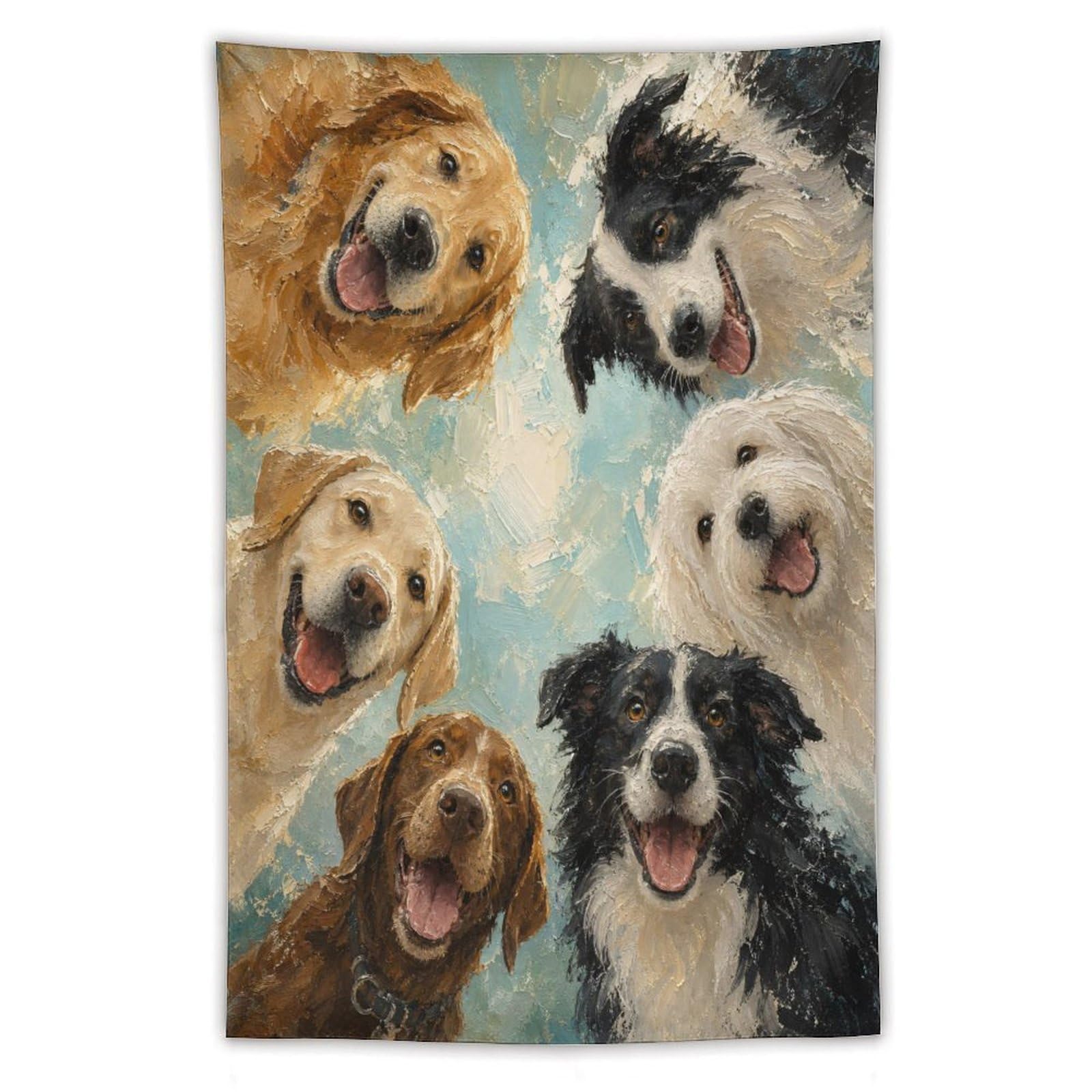 H3B8U2Y5 Happy Dog Group Portrait Wall Tapestry, Warm Animal Art
