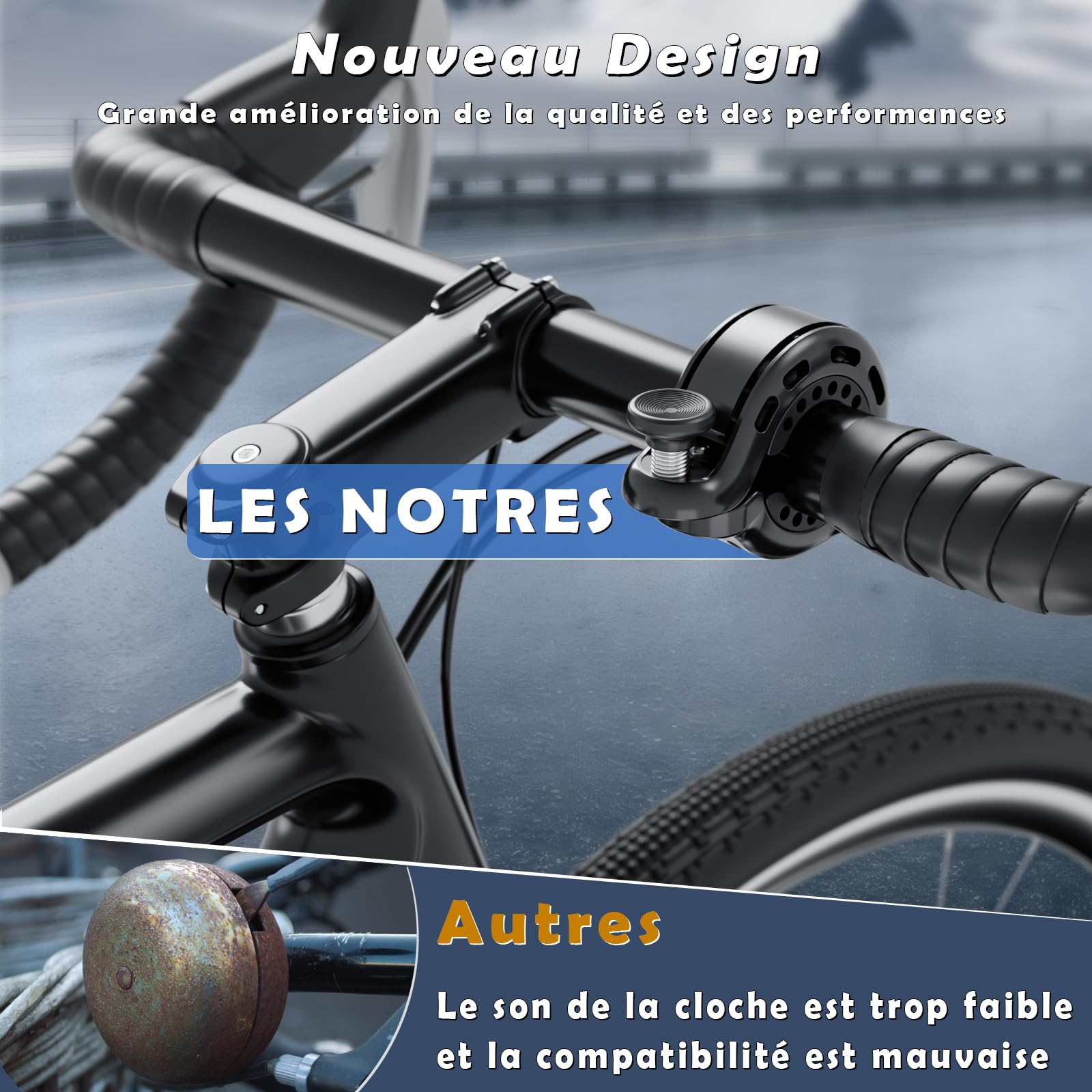 ROCKBROS Sonnette Vélo Sonore 100dB, Klaxon Vélo Puissant Étanche Antirouille Pour Guidon De 22