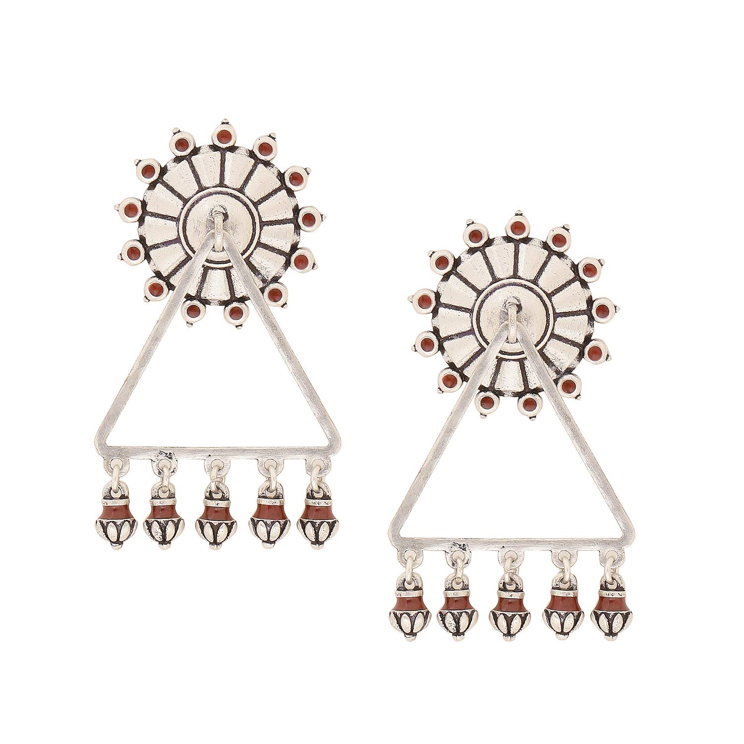 Voylla Brass Silver Oxidised Plating Moksha Circles and Triangles Earrings with Red Studs for Women and Girls (B08KYB3FFT) Amazon Price History, Amazon Price Tracker