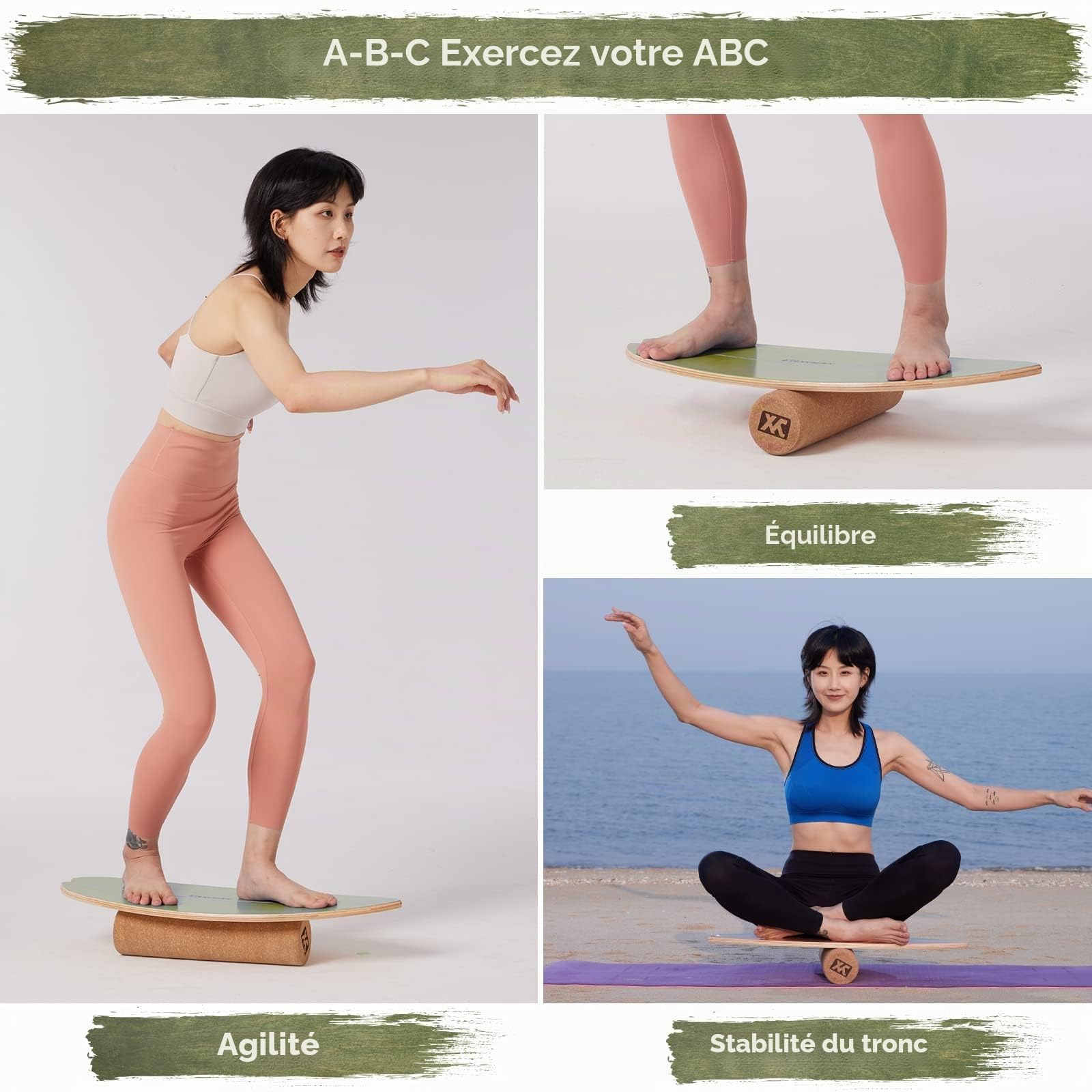 XCMAN Planche d'équilibre de Surf avec Rouleau en Bois - pour Adultes et Enfants - Planche d'équilibre pour Surf, Snowboard, Skateboard, Hockey, Yoga