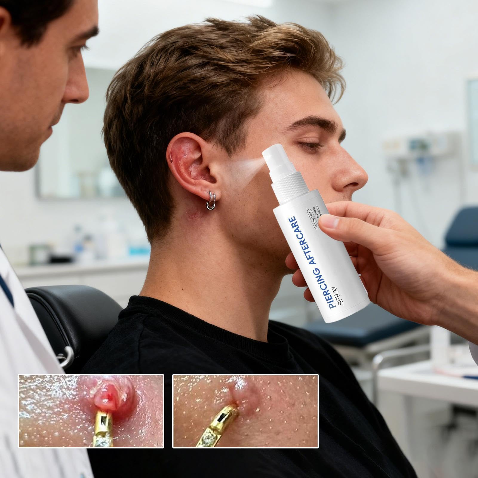 Care Piercing Spray - Piercing Cleaning Solution for Comfort ¦ 120ml Sterile Saline Sprays with Gentle Mist, Healing Solution for Ear Nose Belly, Fast Absorption Spray for Face, Travel Fitness
