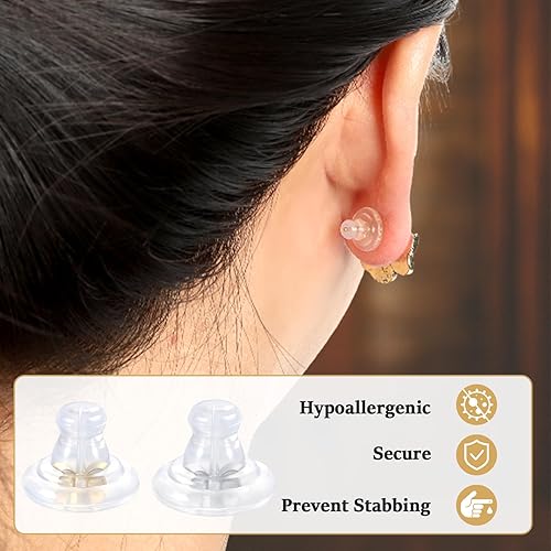 Miniatura 3 de Parte trasera de aretes de silicona de oro de 18 quilates para tachuelasorejas caídas, cierre seguro de goma para aretes pesados, no irrita,