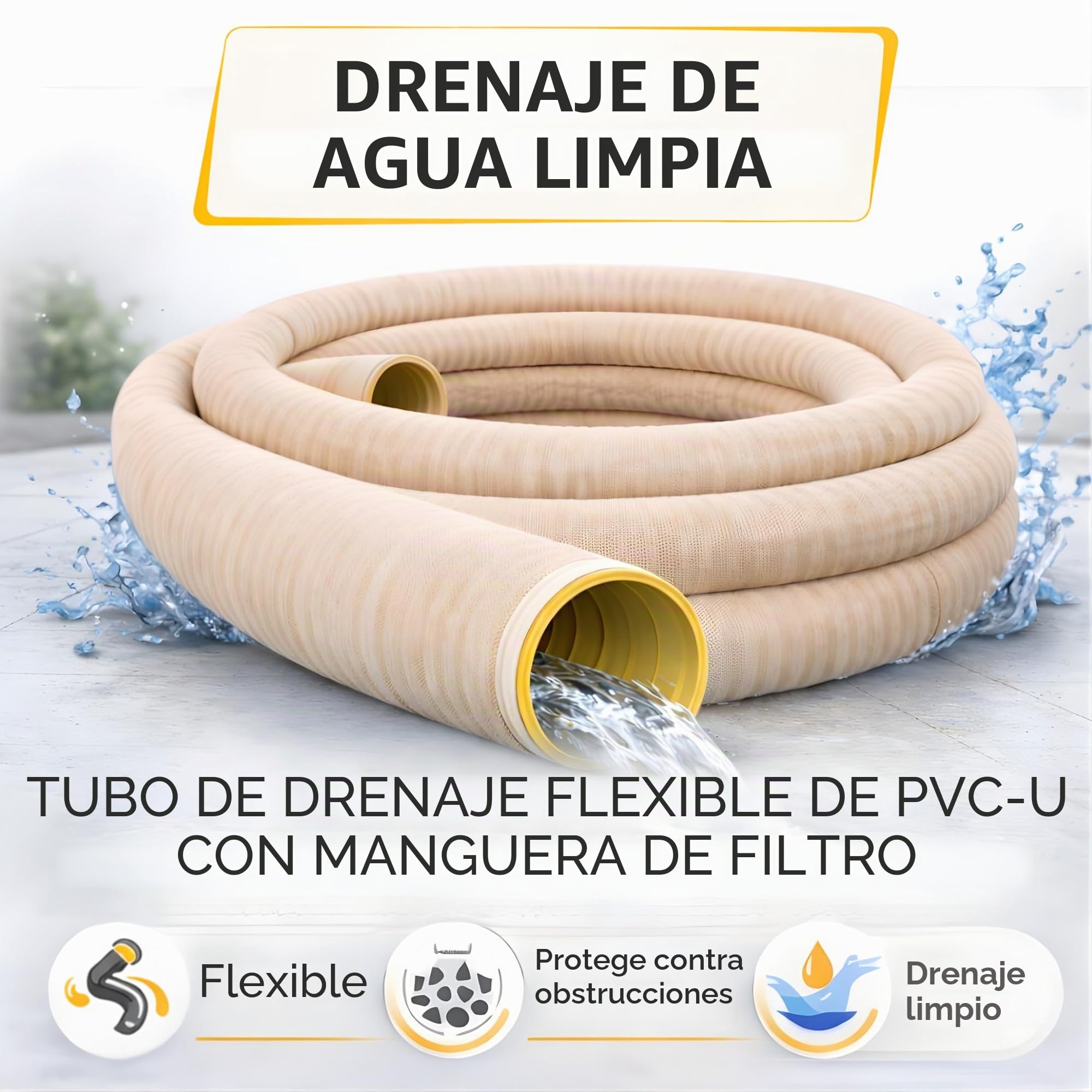 Doubleyou Geovlies & Baustoffe | Drenaje | Juego de tubos de drenaje con manguera de filtro | DN65 perforado | 20 metros | Tubo de drenaje flexible de PVC-U | DIN 1187 | Drenaje eficaz para sótano,