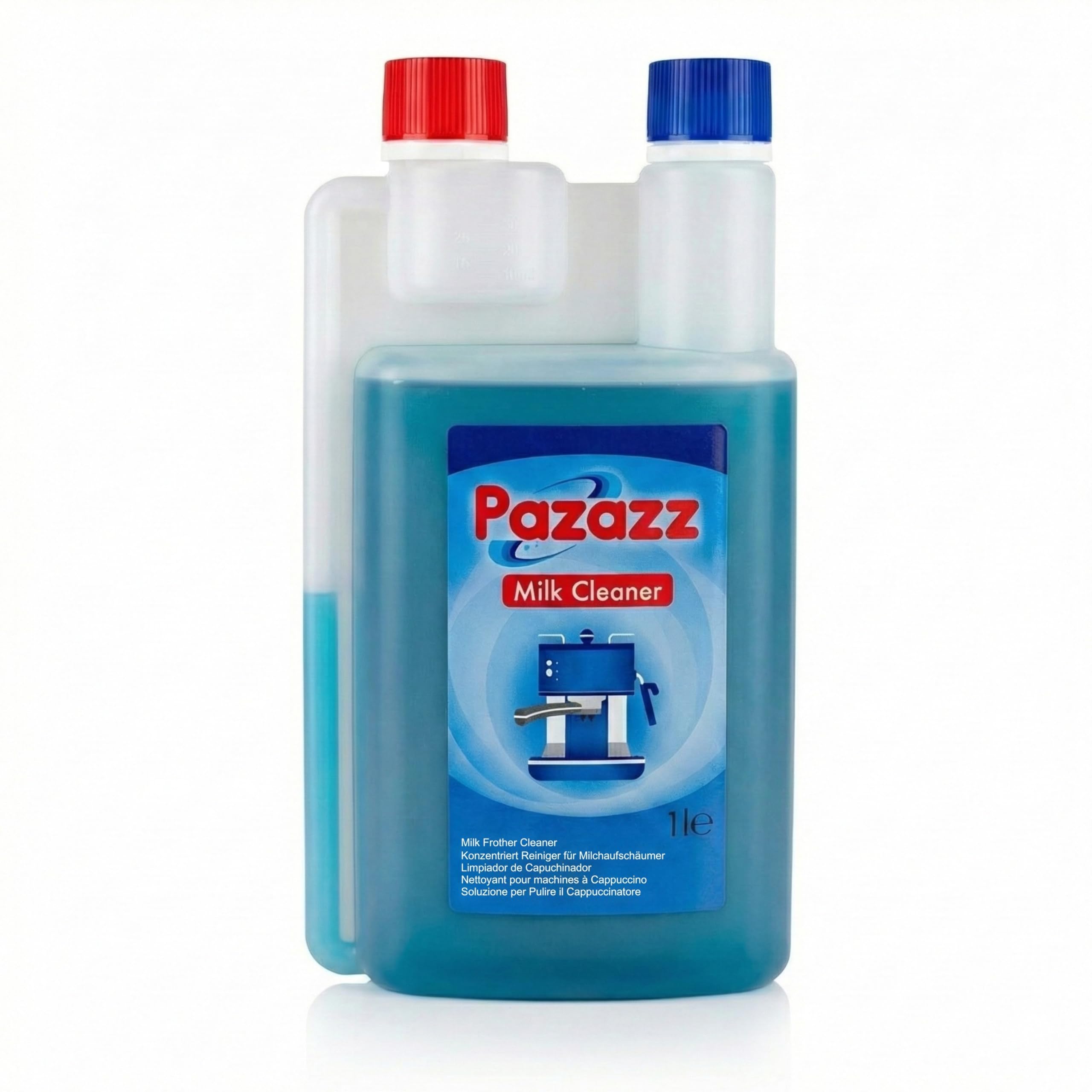 PAZAZZ Detergente per Montalatte – Liquido per Macchine da Caffè ed Espresso – Rimuove i Residui di Latte – Uso Domestico e Professionale – 1000ml – Confezione da 12