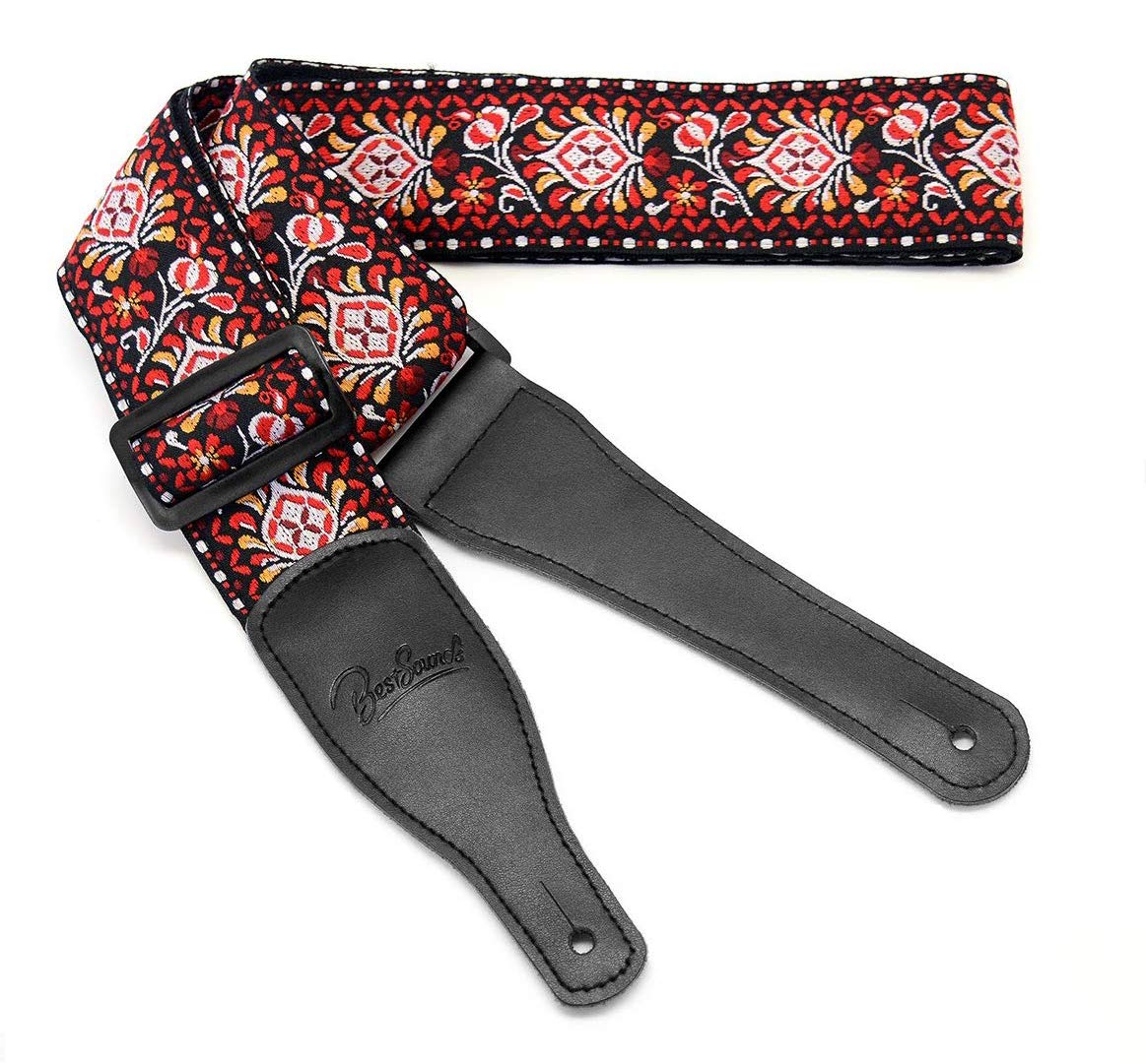 bestsounds Leder verstellbarer Gitarrengurt – Jacquard Gewebe Gitarrengurt für elektrische und akustische Gitarren HJGS-0D