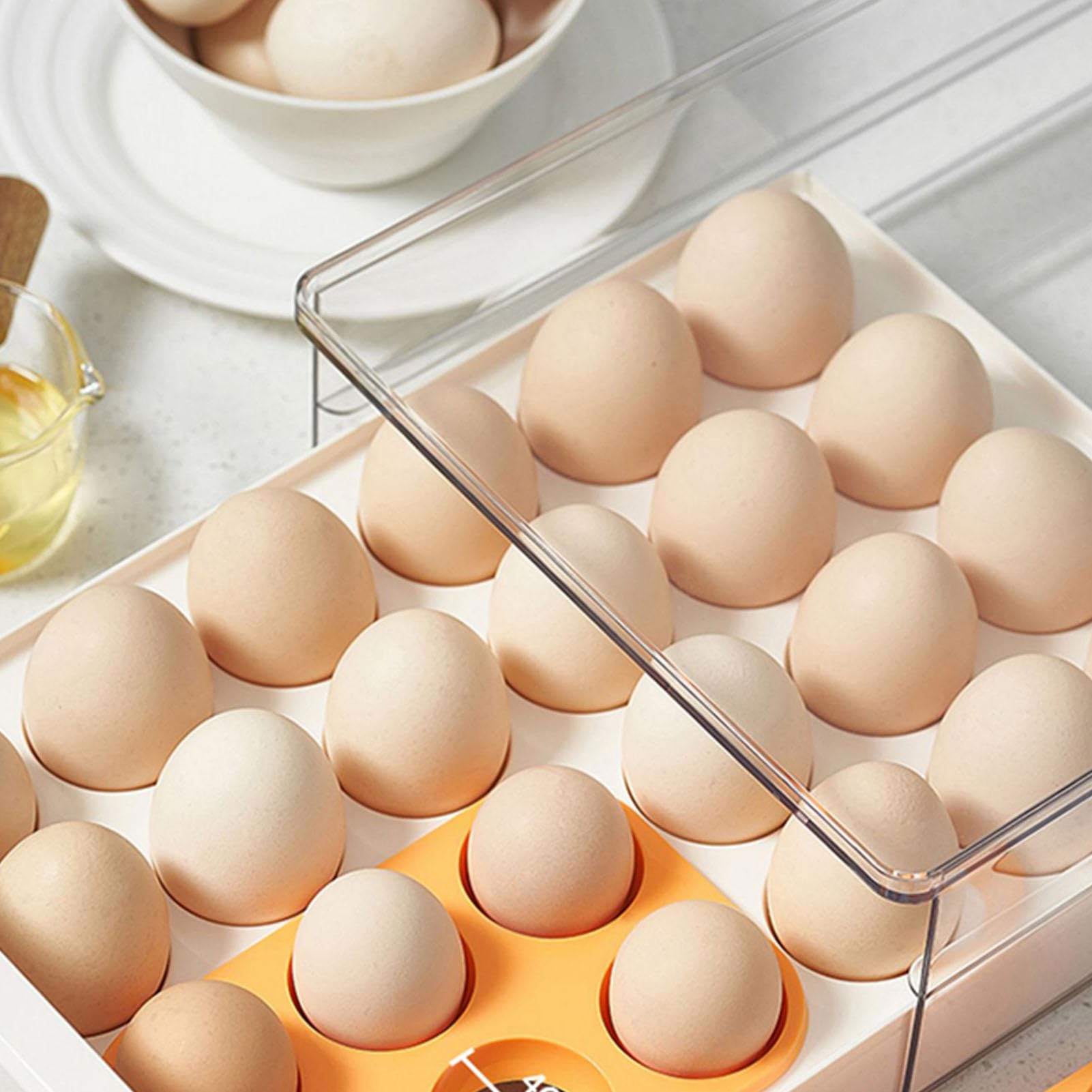 MINGZHE Caja de Almacenamiento de Huevos, Diseño de Cajón, Soporte para 48 Huevos, Organizador de Refrigerador de Plástico, Bandeja para Huevos, Contenedor de Almacenamiento de Huevos, Organizador Par