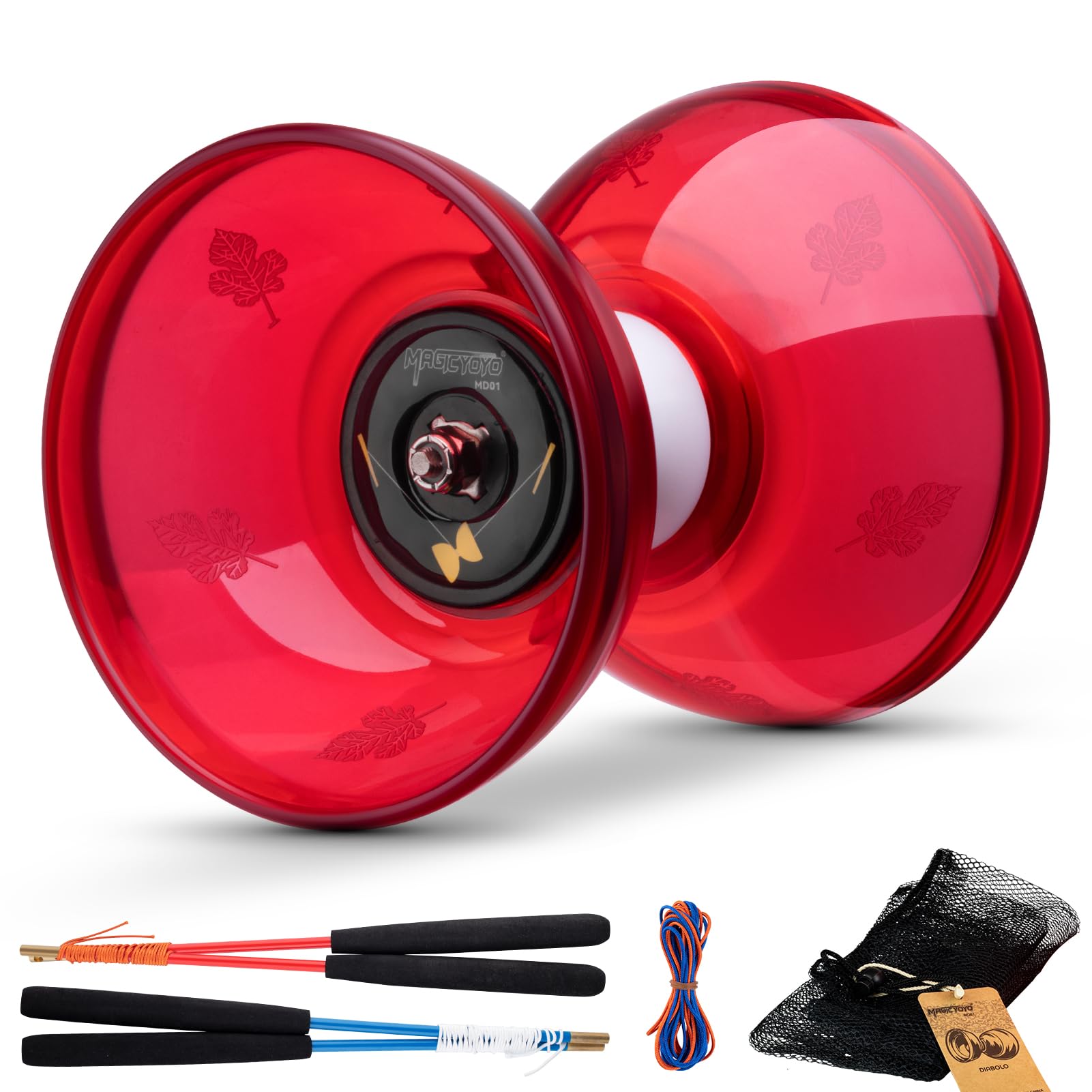MAGICYOYO 4" Small Size Chinese Yoyo with Pro Triple Bearing Diabolo - Red