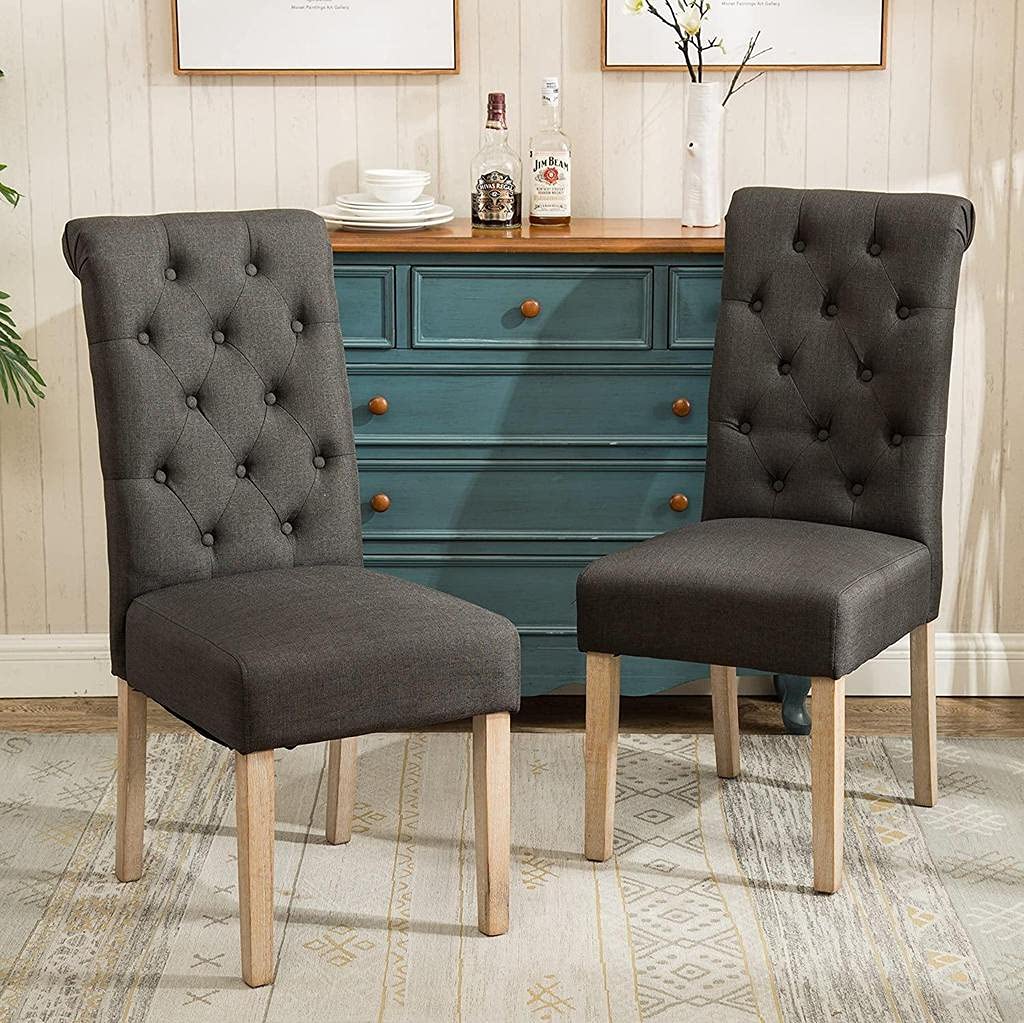 Wooden Twist Button Tufted Parsons Teak Wood Dining Chair (Set of 2)