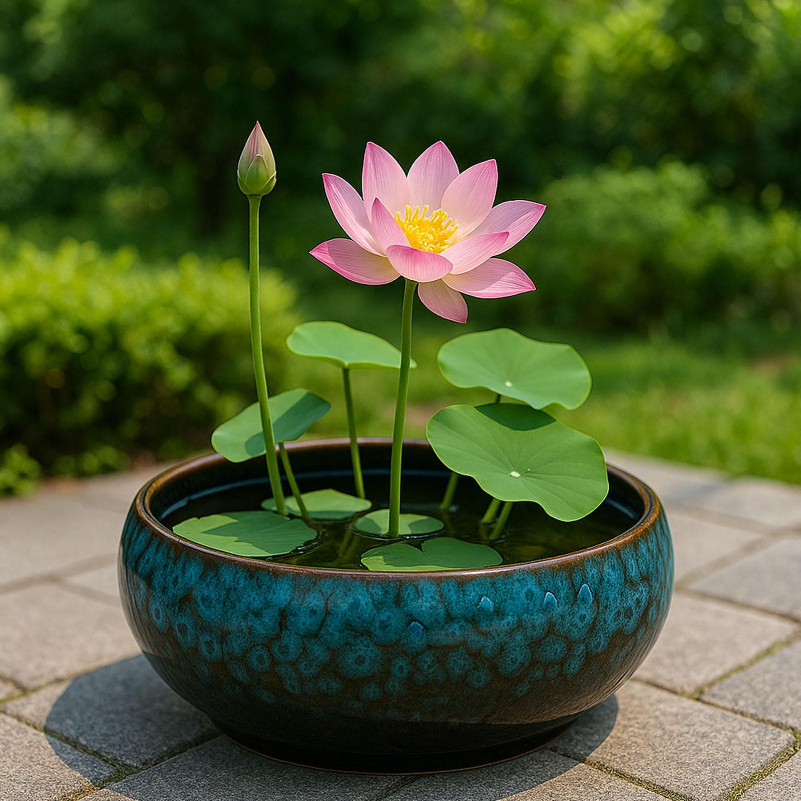 Maceta de cerámica esmaltada Lotus Bowl para plantas acuáticas, para interior y exterior, hidropónica, poco profunda, para semillas de loto, suculentas, bonsái, composición de nenúfares (azul)