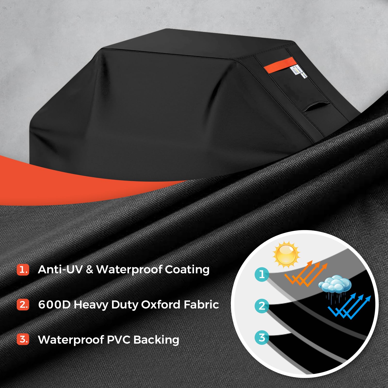 Kiadmol - Funda para parrilla al aire libre 600D, resistente, 64 pulgadas, impermeable, resistente a los rayos UV y a la decoloración, cubierta de barbacoa con correas ajustables, cubierta de parrilla