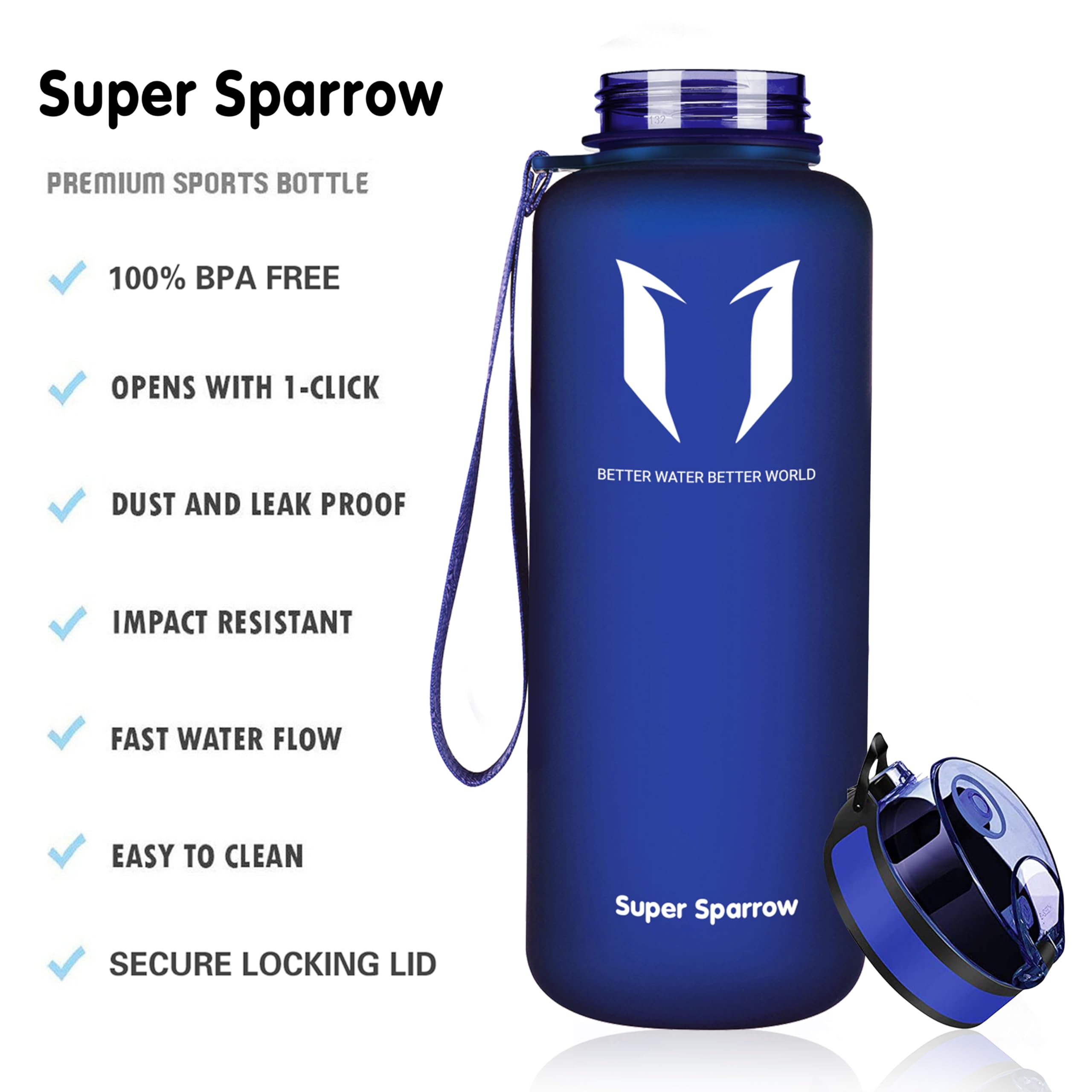 Super Sparrow Borraccia Sportiva & Bottiglia Bambini Senza Perdite - 350ml/500ml/750ml/1L/1.5L - Senza BPA