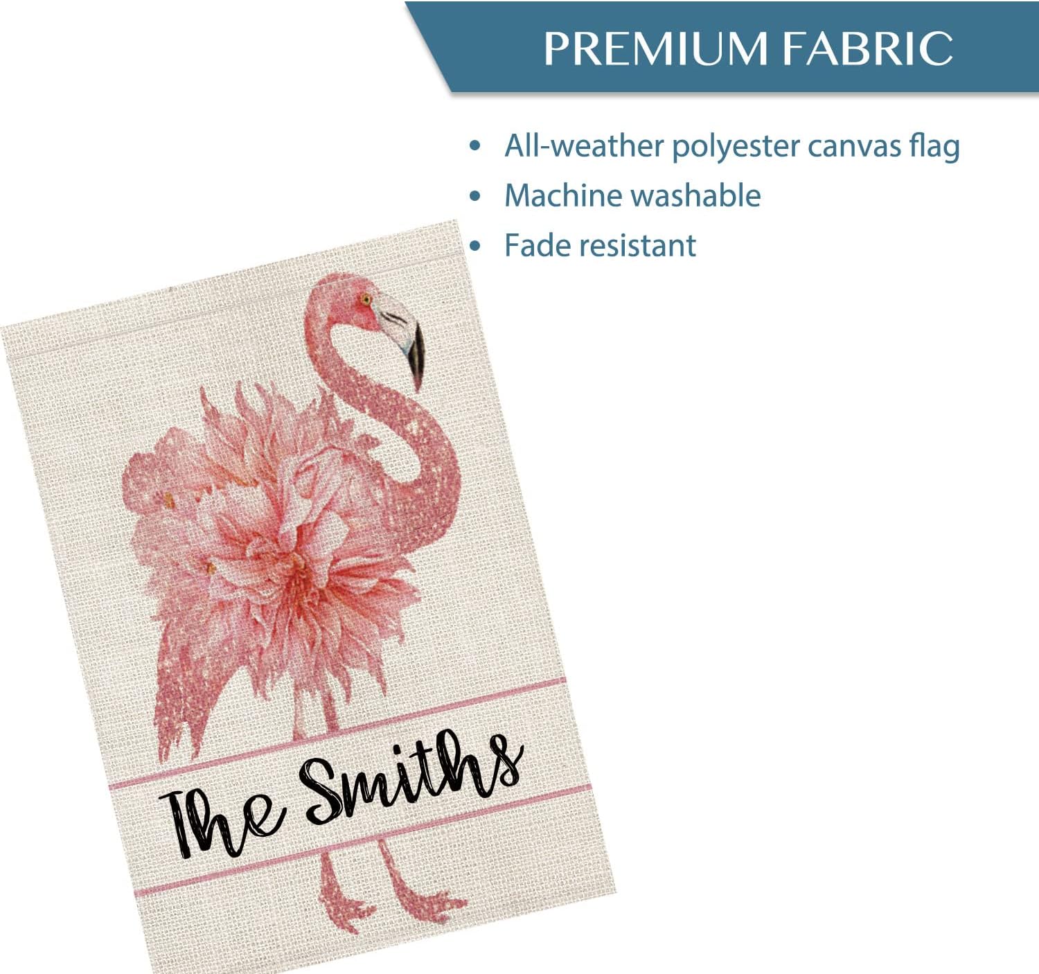 Smile Personalized Summer Spring House Flag, Flamingo Customized Family Name Pink Hawaii, Double Sided 28 x 40 Inch Rustic Farmhouse Burlap Yard Outdoor Decoration