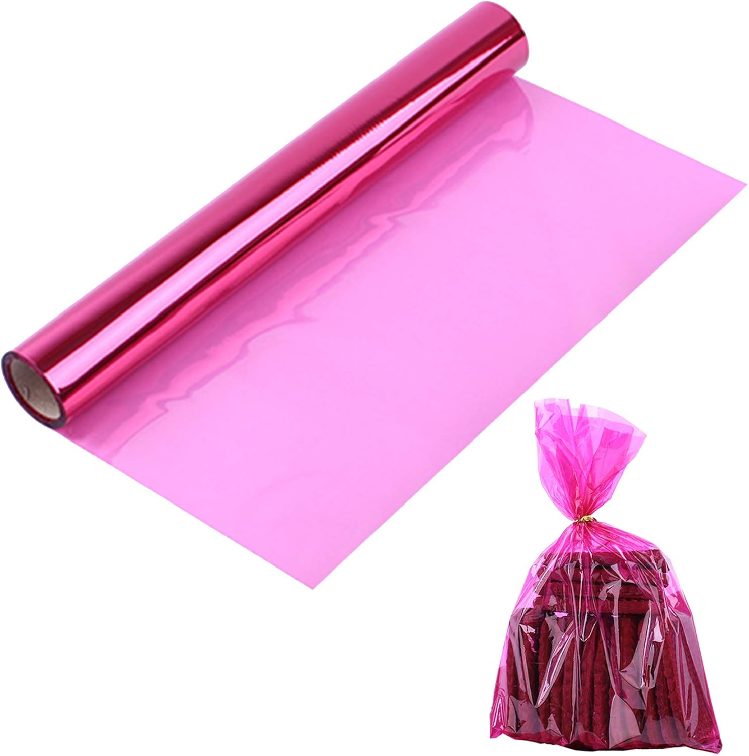 Valentine's Day Pink Cellophane Wrap Roll, Translucent Pink