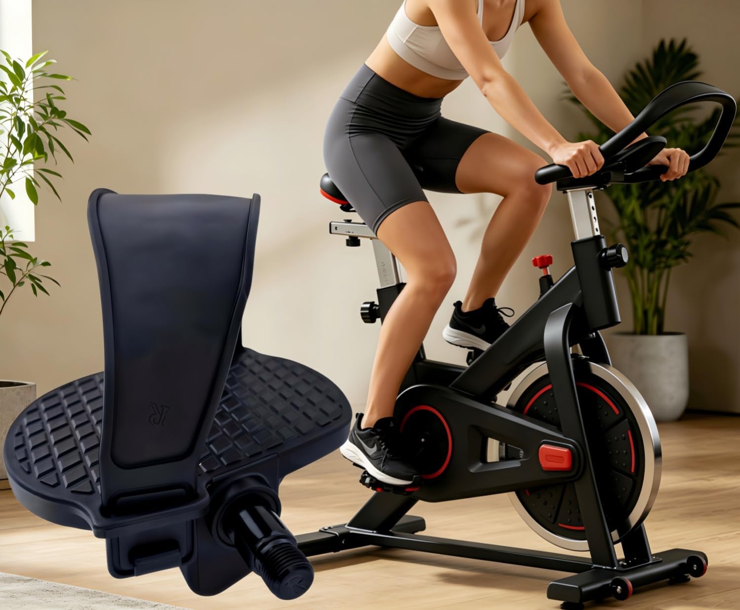 YBEKI Pro Spin Bike Pedals with Adjustable Straps – 9/16" Spindle Compatible with Peloton, Schwinn, Sunny Indoor Exercise Bikes – Heavy-Duty PP Plastic Body, PVC Straps, Non-Slip Diamond Surface