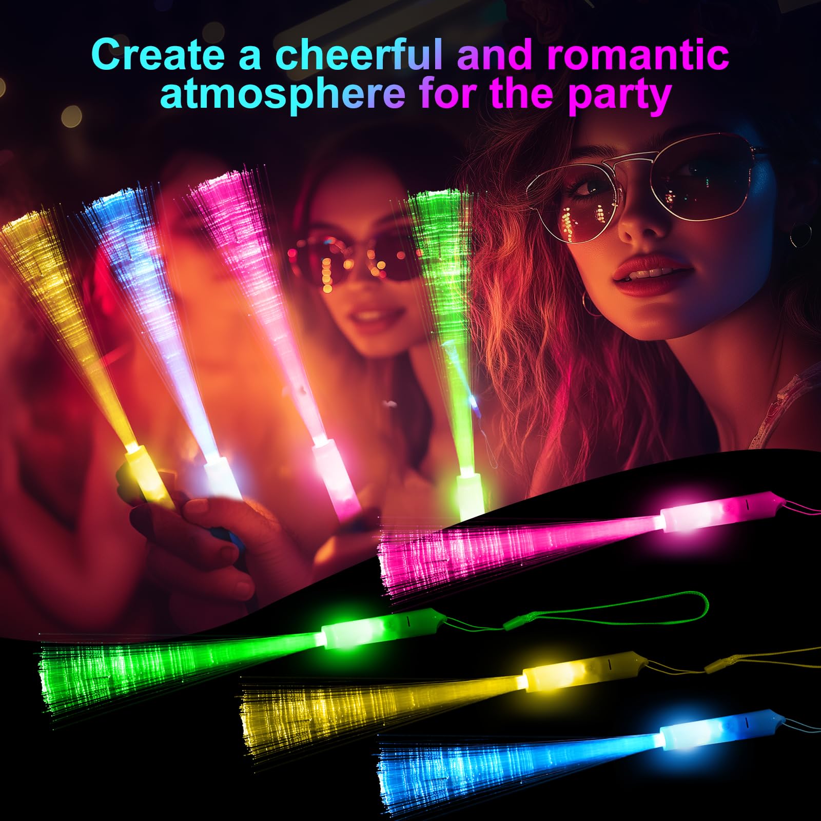 Bastoncini Luminosi in Fibra 12 Bastoncini Luminosi a LED Colorati con Batterie, Giocattoli per Feste per Bambini per Feste Notturne, Discoteche, Concerti, Club, Carnevali, Matrimoni (Bunte2)