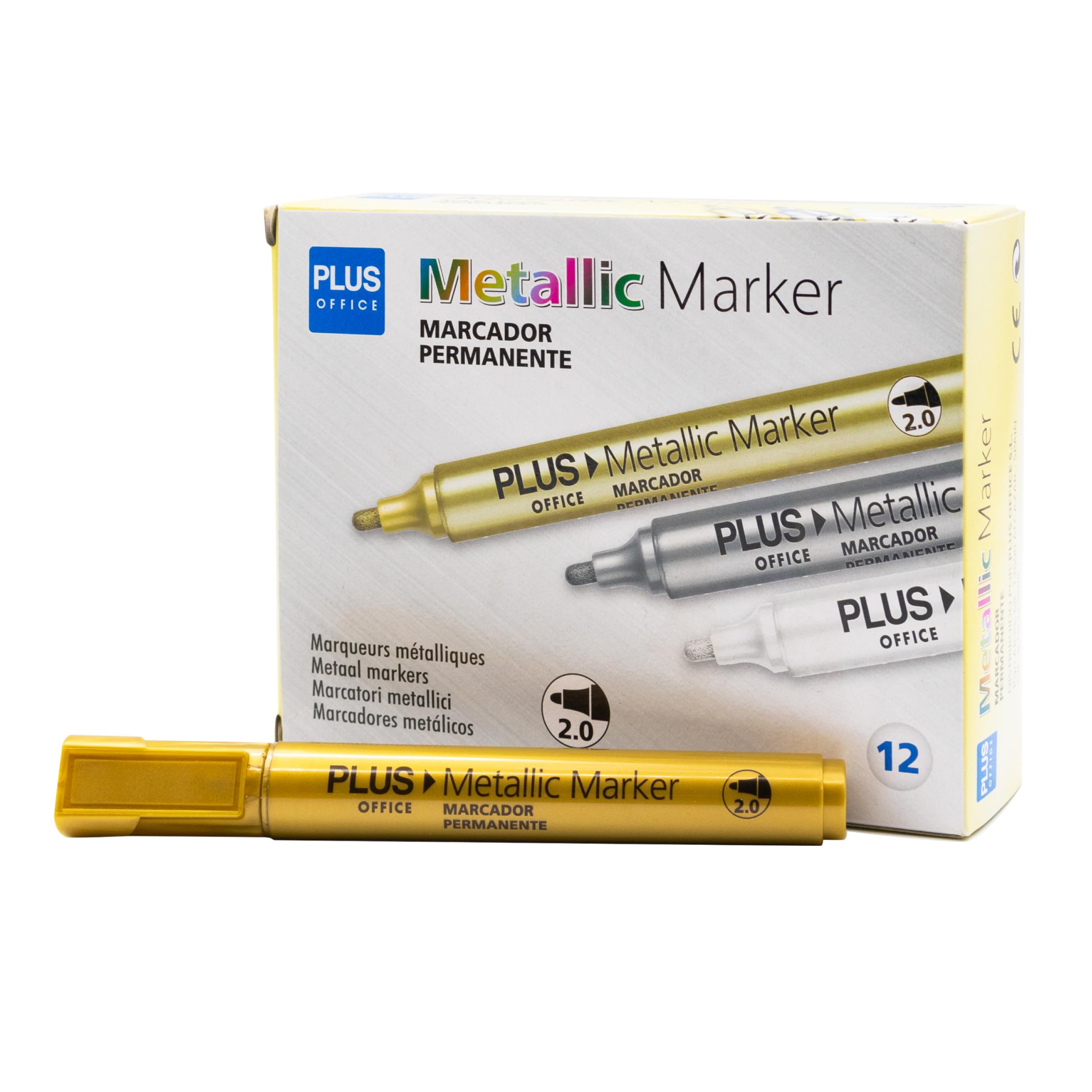 Plus Office - Rotuladores Permanentes Para Escribir, Pintar o Marcar Cualquier Tipo de Materiales, Efecto muy Denso, para Superficies Oscuras (Oro, 2mm)