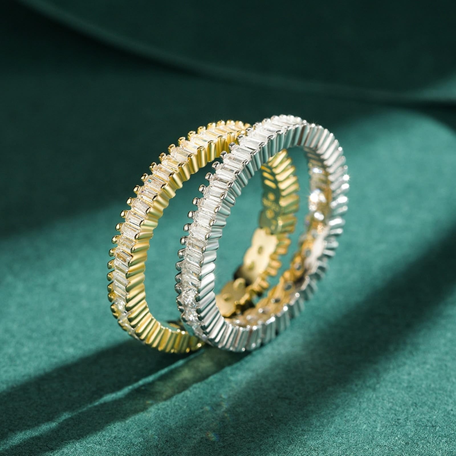 KnSam 9K/14K Gelbgold Verlobungsring Echt Schmuck, Rechteckschliff Moissanit Hochzeitsring Au375/ 585 Gelbgold, Ewigkeitsring Memoirering Freundschaftsringe Pärchen Ringe, Gr.47-62