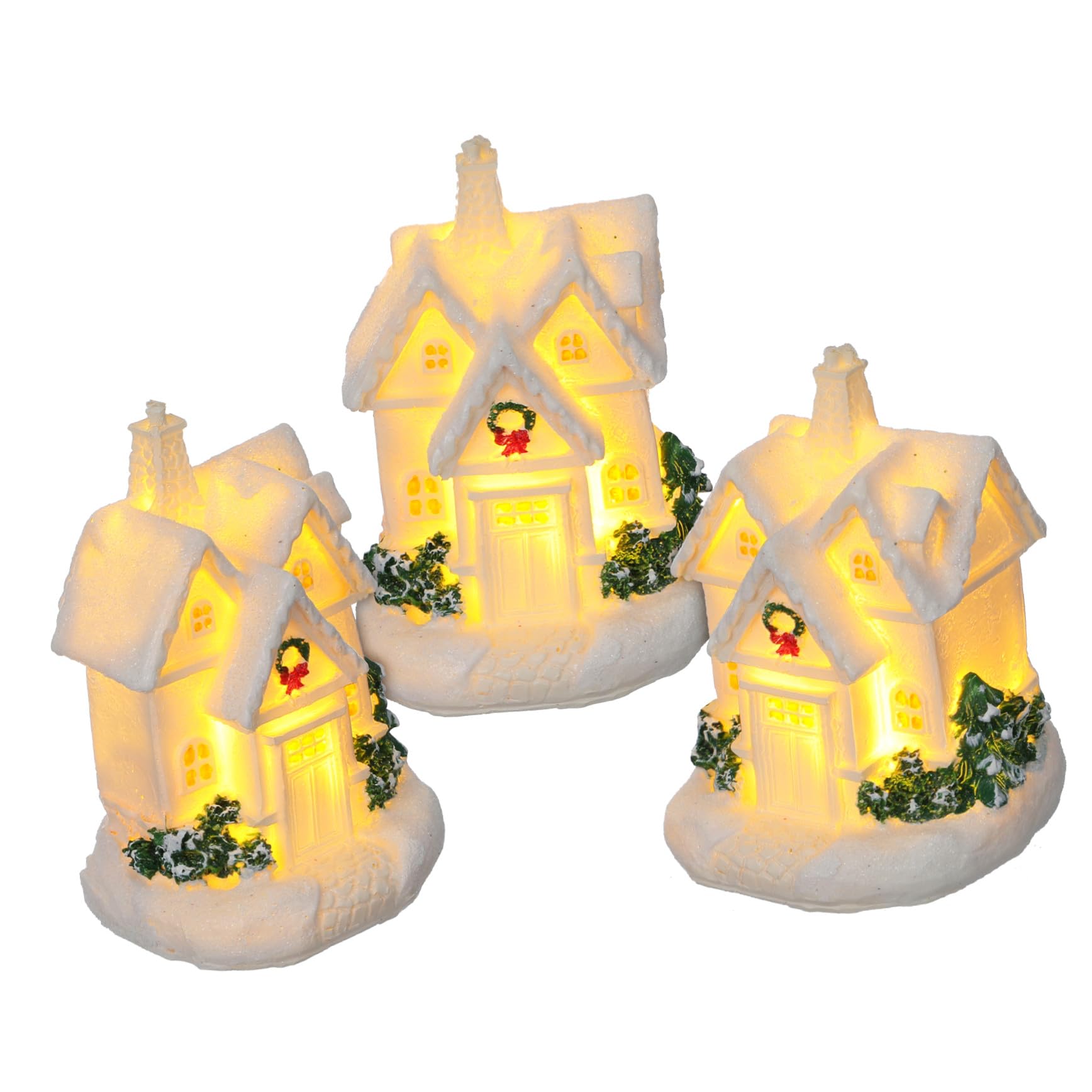 Casas de pueblo iluminadas con diseño brillante de 3 piezas para mesa navideña