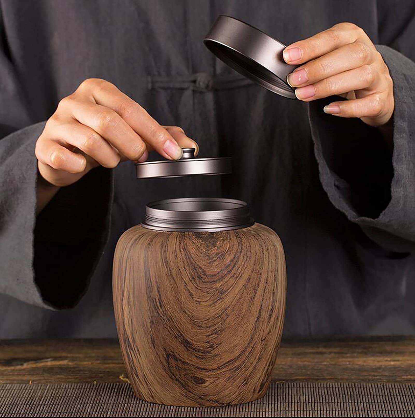 Amazon Liutian セラミックティー缶 包装箱 創造的な木製の穀物密封缶 家庭用収納箱 ハイエンドの空のギフトボックス 保存容器 キャニスター オンライン通販