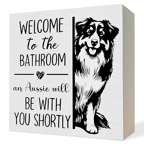 Australian Shepherd Bathroom Wooden Box Sign, Aussie Dog Bathroom Decor,