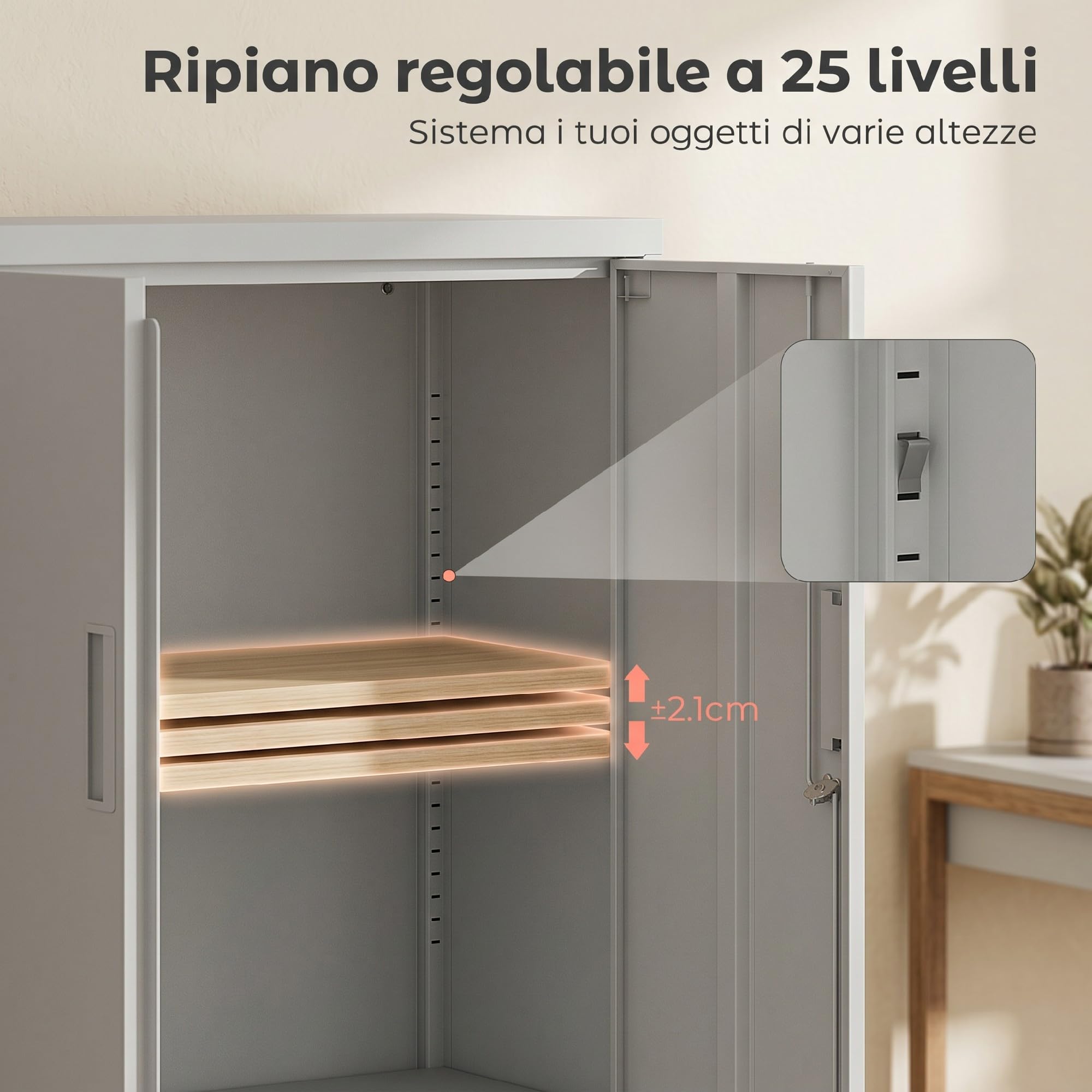 HOMCOM Armadio Portadocumenti 2 Ante in Acciaio con Serratura Bianco | Schedario da Ufficio, Ripiani Regolabili, Cassetto per Formato Lettera/Legale/A4, Mobiletto Multiuso per Studio