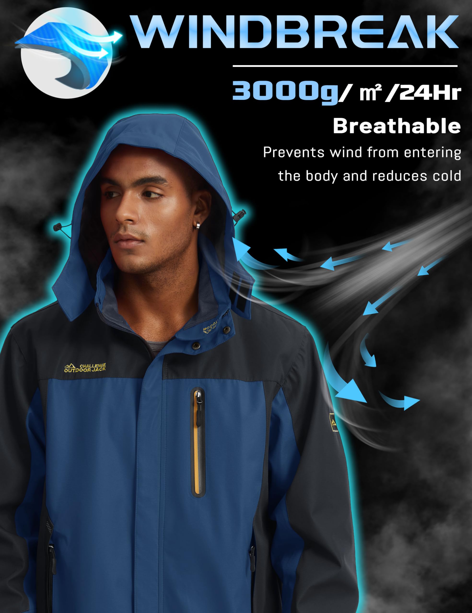TACVASEN Chaqueta al Aire Libre de Los Hombres Chaqueta de Senderismo Impermeable Chaqueta de Campamento con Bolsillo con Cremallera