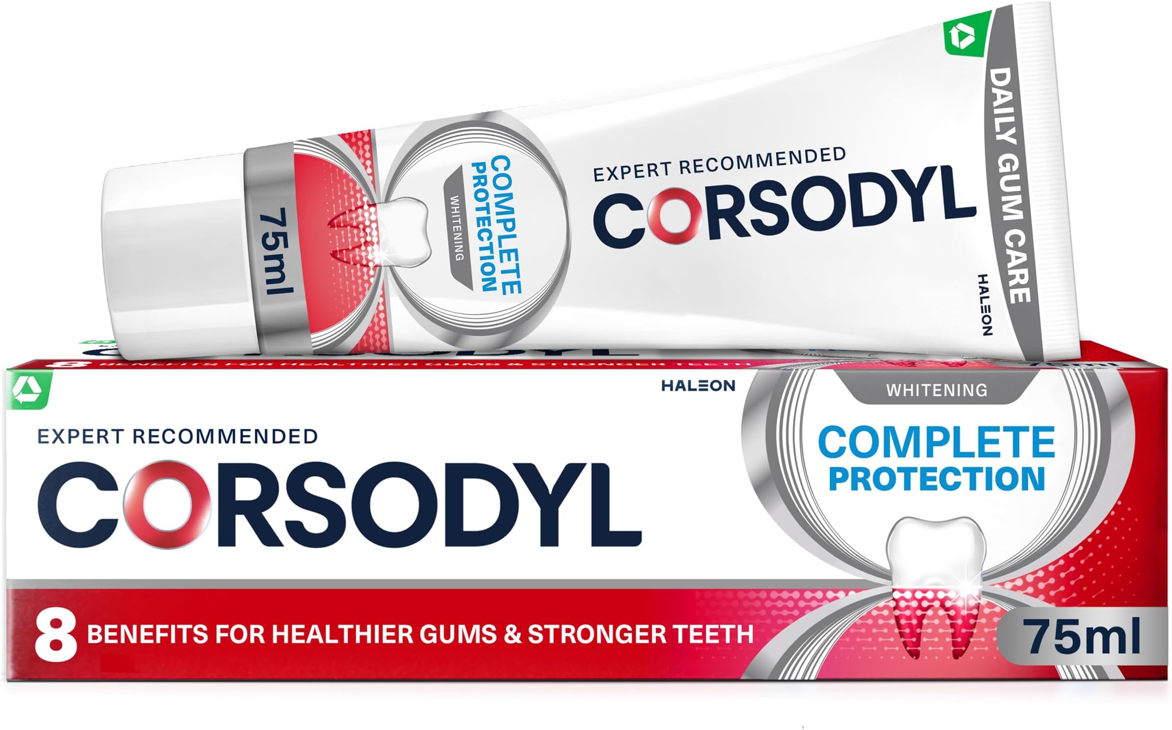 CorsodylWhitening Toothpaste Complete Protection, Daily Gum Care & Plaque Remover, 75ml