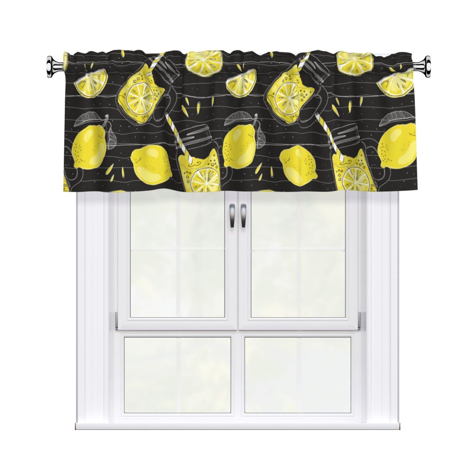 Noble Ren Lemon Soda Graffiti Short Curtain Valance 54x18in For Kitchen Bathroom Cafe Living Room Decoration