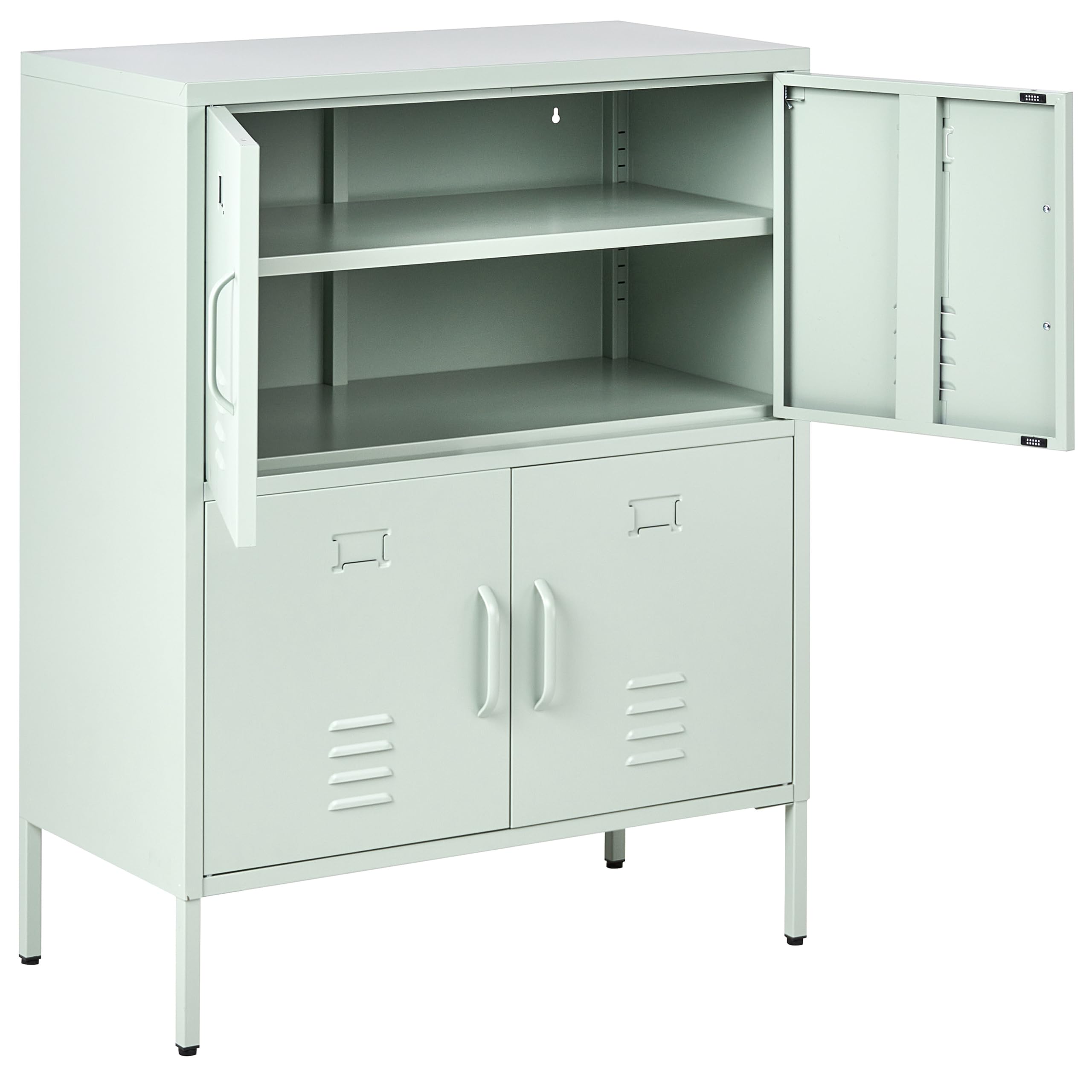 Beliani Armoire de Rangement Buffet Métallique à 4 Portes pour Bureau à Domicile Vert Menthe Holbeck