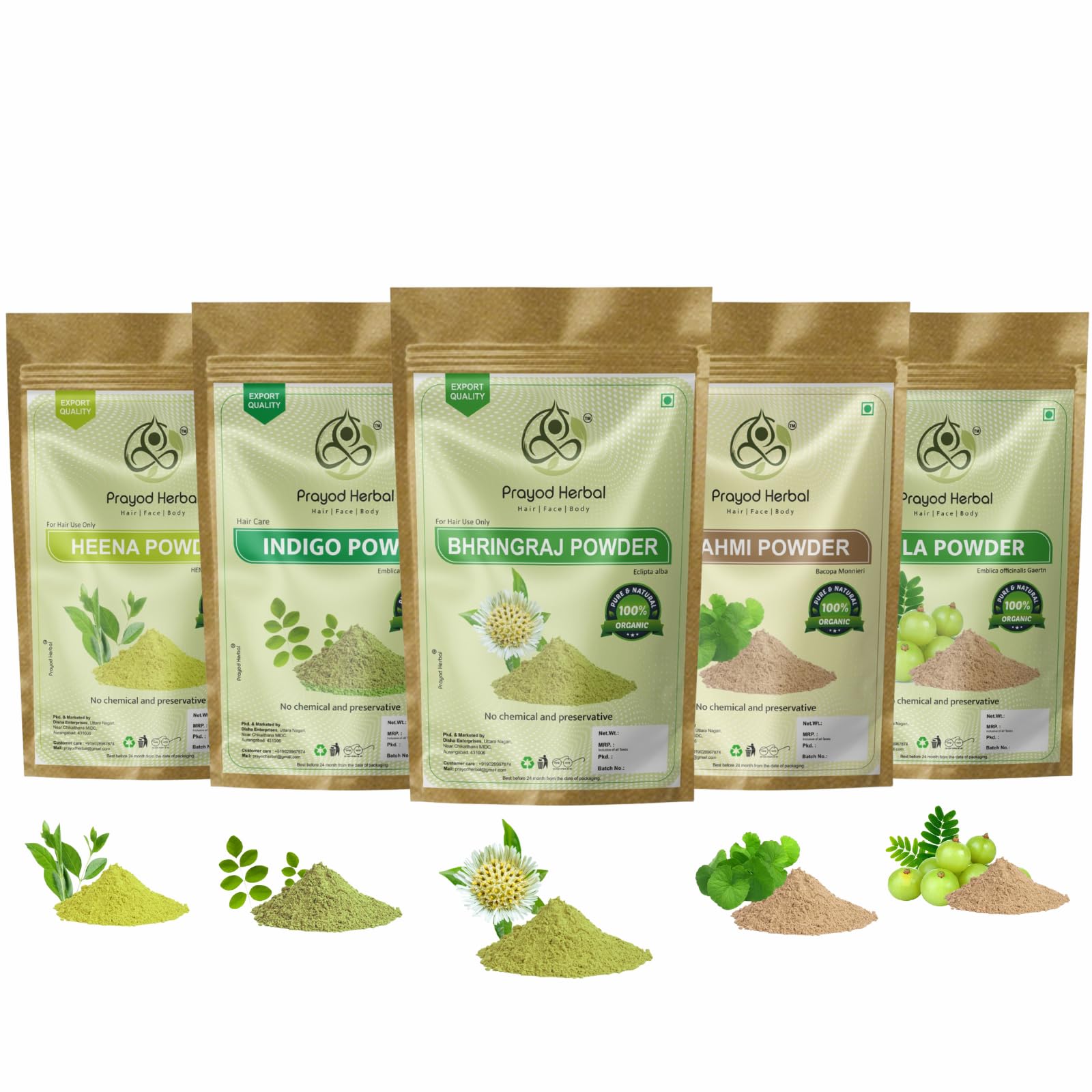 Prayod Herbal Hair Care Powder Set, Heena, Indigo, Bhringraj, Brahmi, Amla, 100% Organic, Chemical-Free, 5 Pack, 250g-image-42
