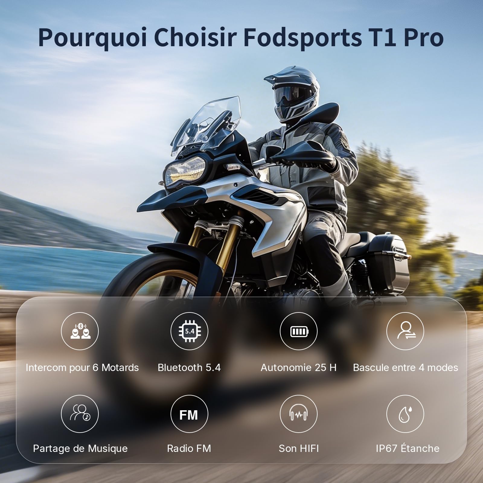 Fodsports T1 Pro Intercom Moto, fino a 6 Motociclisti, Dondolo tra 4 Modalità