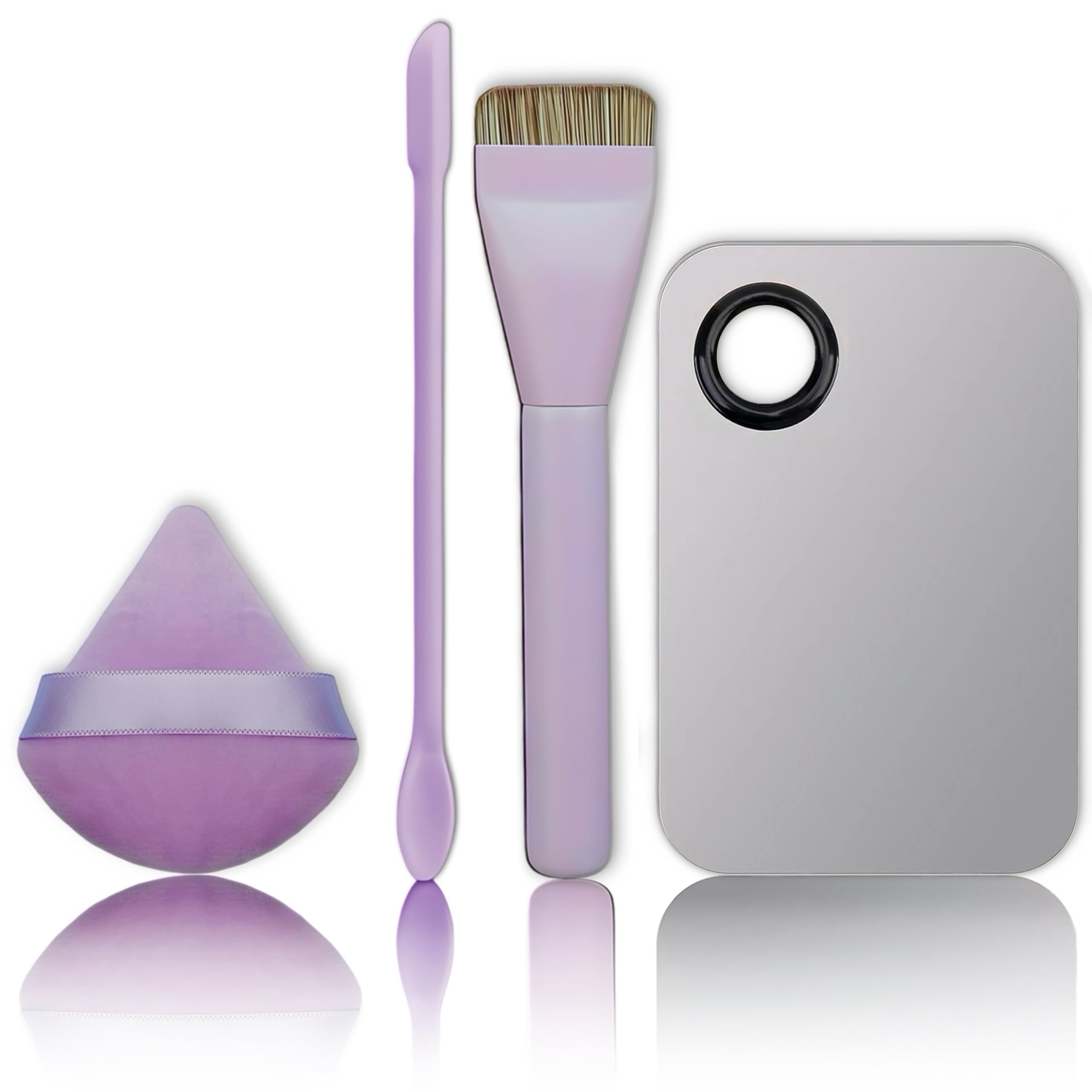 Professional Makeup Brush Set, 6-Piece Face Kit with Foundation Brush, Blender Sponge, Spatula, Mixing Palette, Purple
