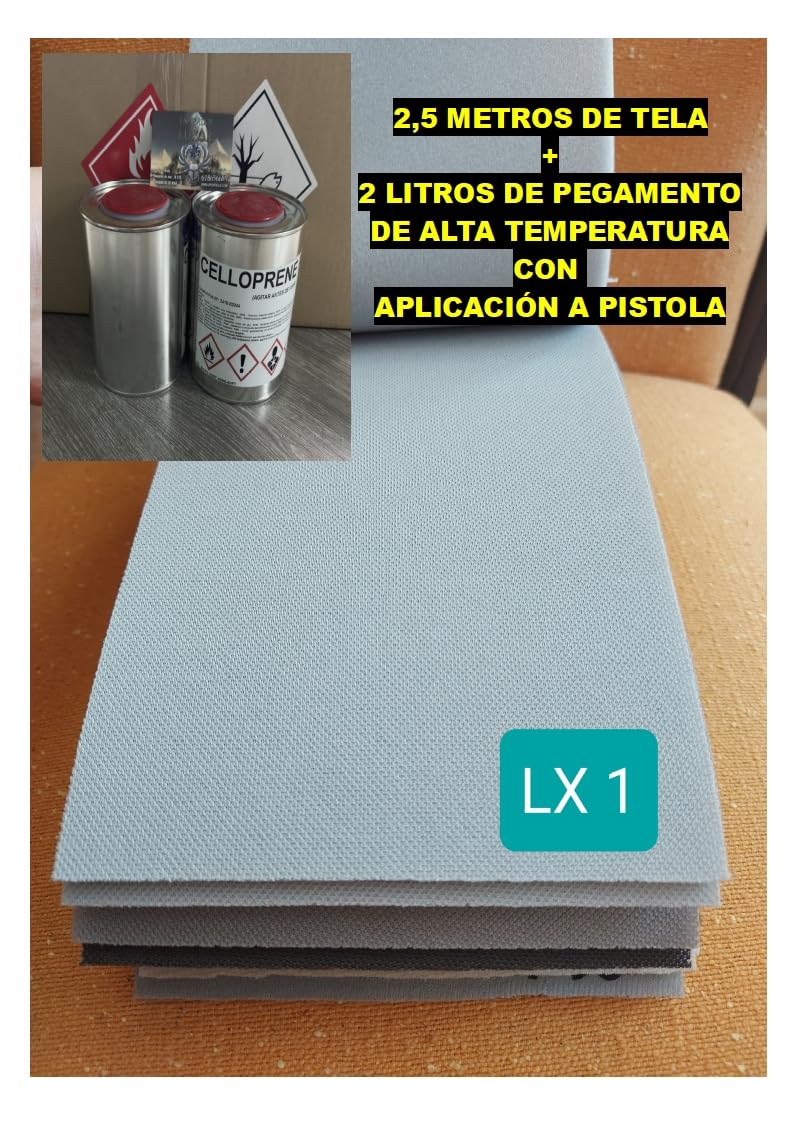 Color LX1/ Kit para TAPIZAR TECHOS DE Coche (Pack de Tela con Espuma 4mm y Charmés BIELASTICO+Pegamento del que tu quieras) (2,5 MT Tela+2 Litros Pegamento a Pistola)