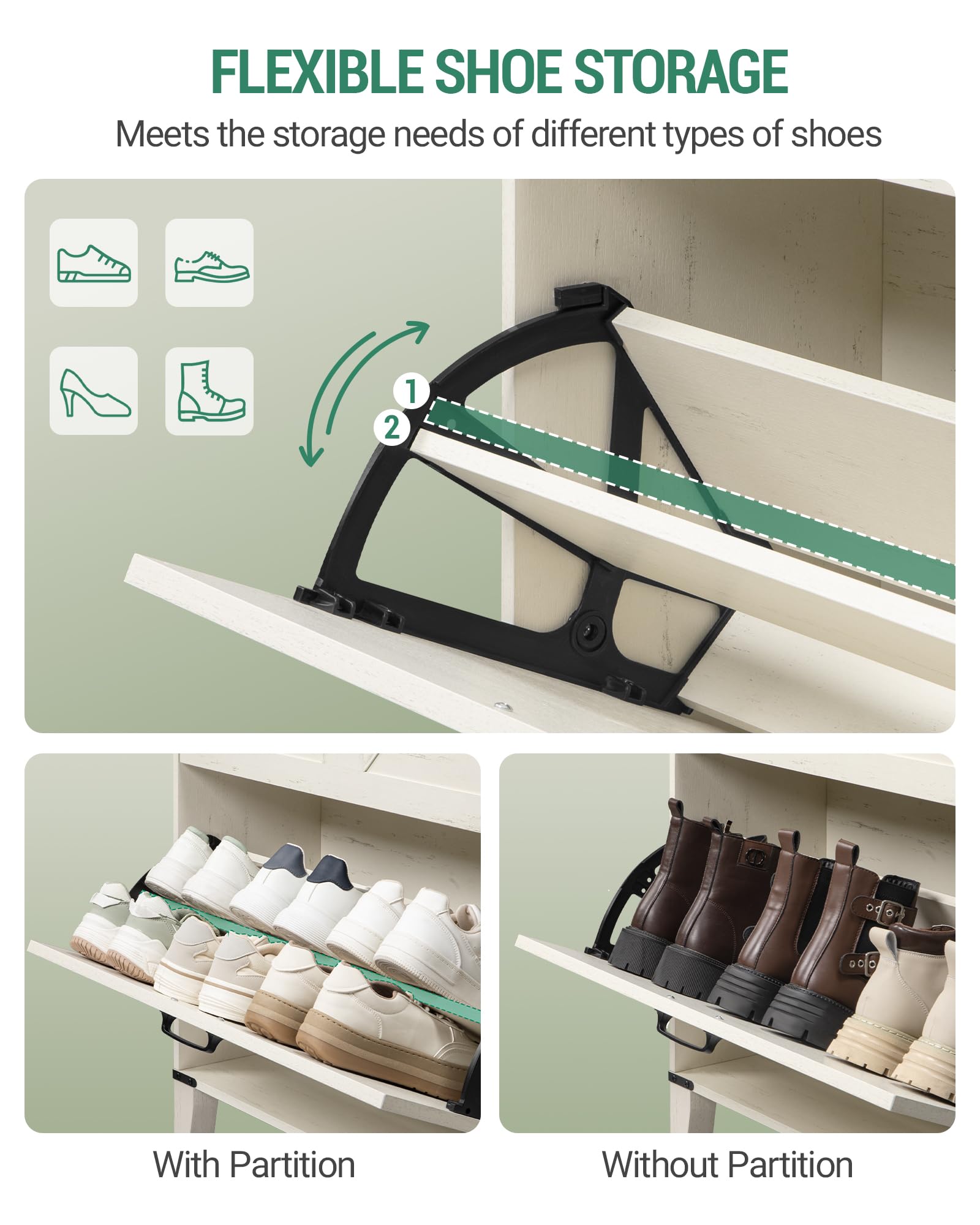 Hzuaneri Schuhschrank mit 2 Klappen, Schuhregal Schuhkipper Schmal, 1 Große Schublade, Verstellbar, 16 Paar, Schuhaufbewahrung für Eingang, Flur, Garderobe, 24 x 76 x 117 cm, Braun und Weiß SR59014X