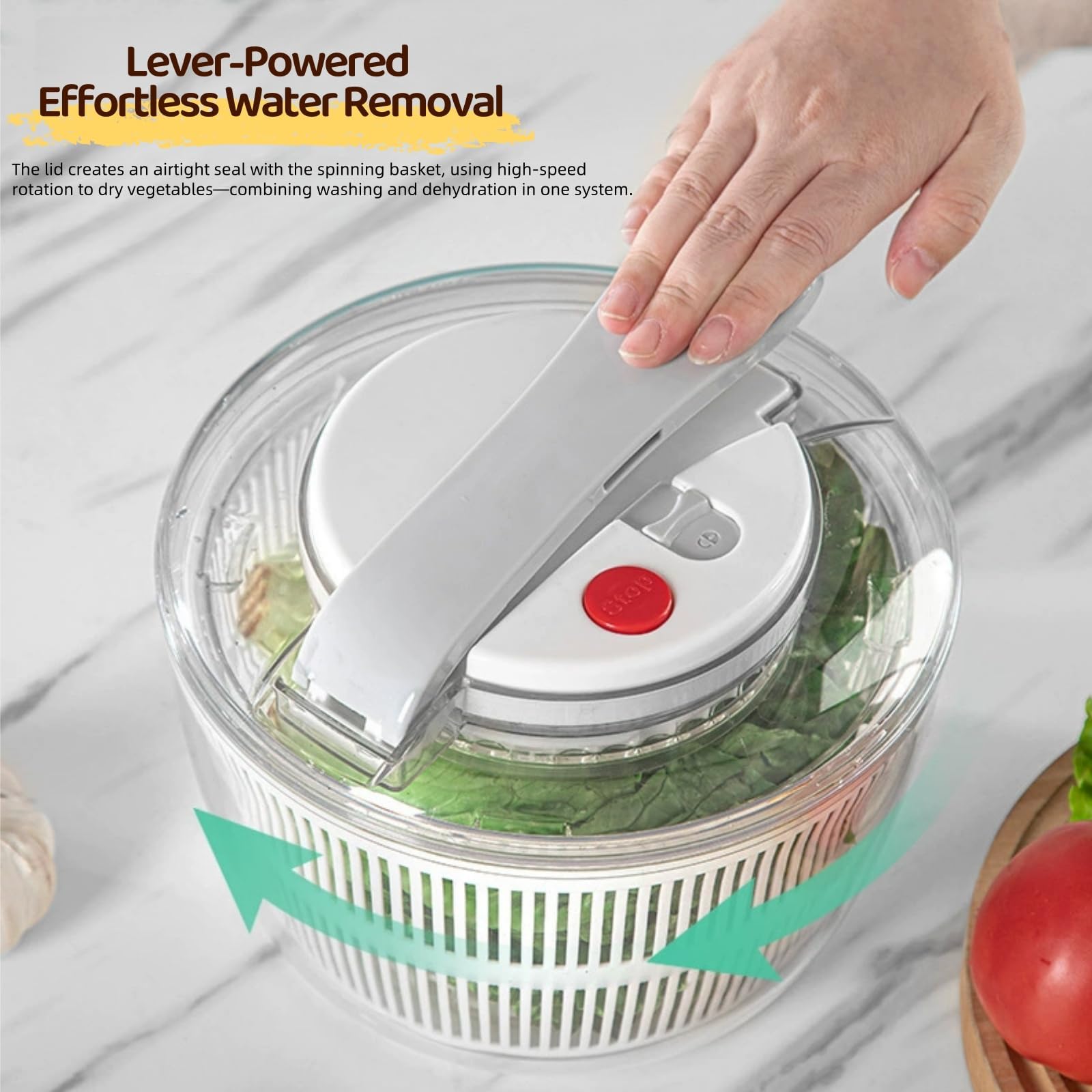 Tosser - Centrifuga per insalata a pulsante, per verdure e frutta, centrifuga per lattuga per verdure fresche, resistente alle perdite, utensile da cucina per alimenti, bianco, 3L (medio)