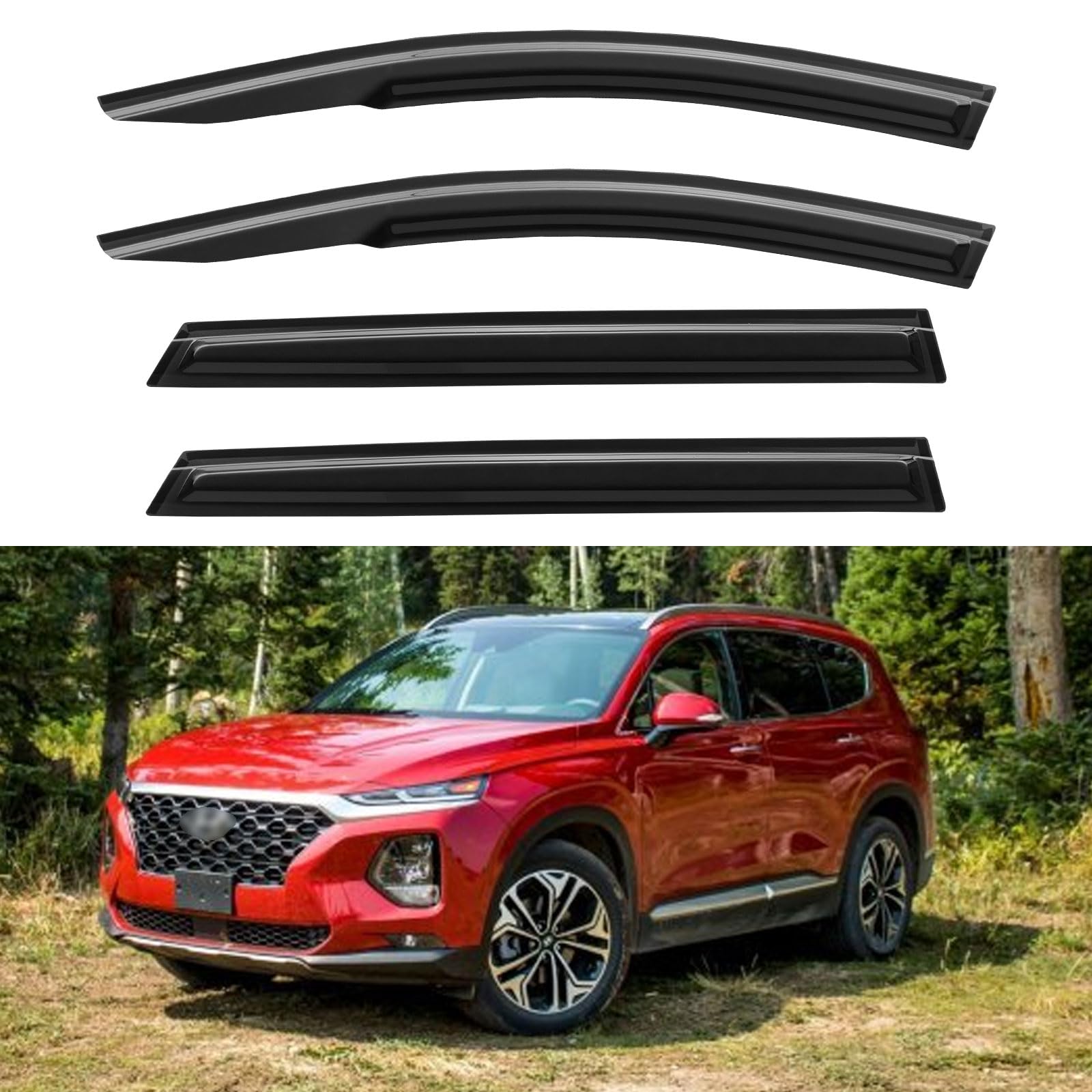 Window Visors Rain Guards for 2019 2020 2021 2022 2023 Hyundai Santa Fe | Out-Channel Window Vent Wind Deflectors Visors Shades Protectors for 19 20 21 22 23 Hyundai Santa Fe