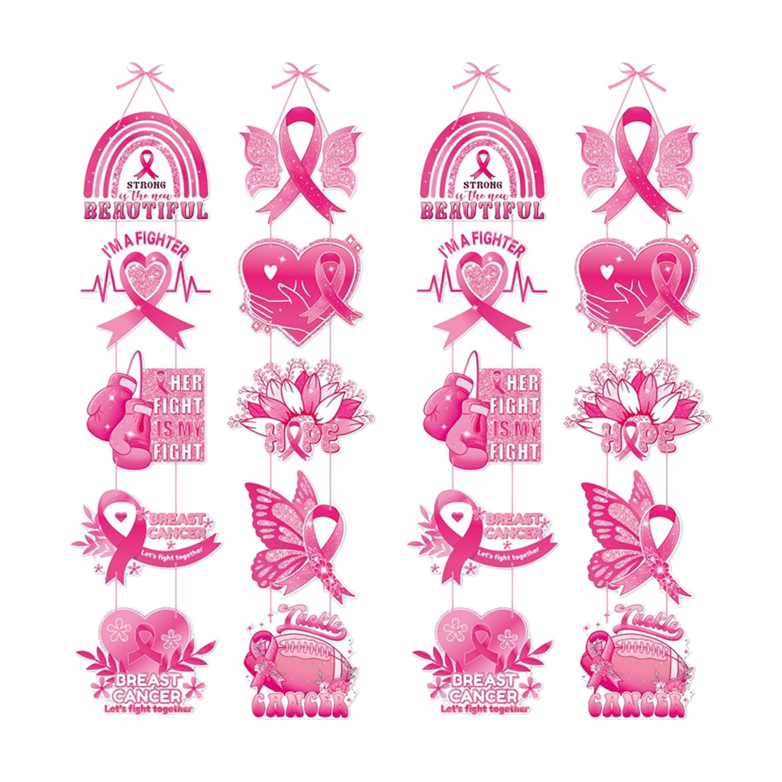 Limtula Women's 2 Pairs Ribbon Breast Cancers Awareness Door Hangers Craft Paper Hanging Decors For Health Event And Fundraisers Health Party Supplies