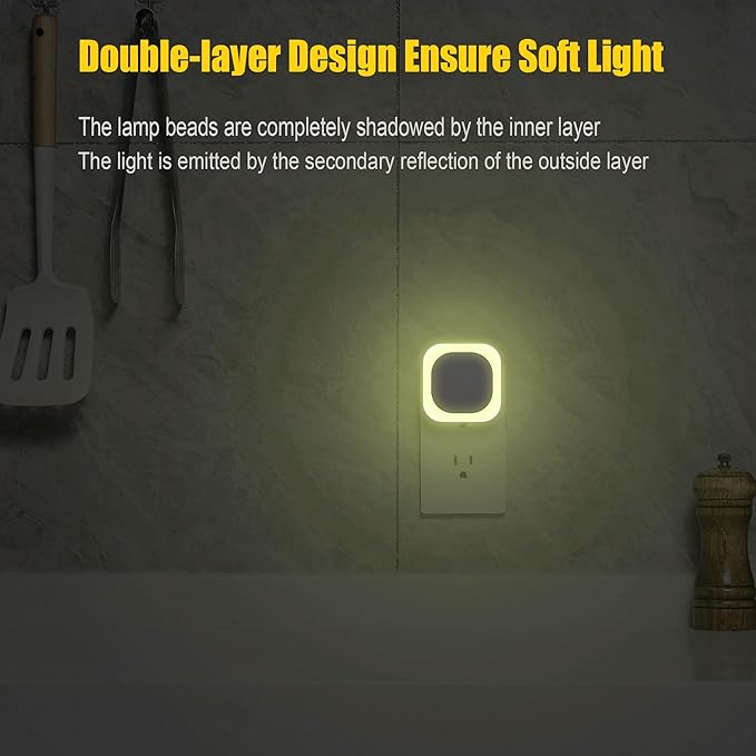 YUNLEX 2 Pack Warm White Night Light, Gentle Eye-Care with Dimmable Soft Glow & Indirect Reflection, Auto Dusk to Dawn Sensor, Plug in Nightlight for Nursery, Kids Room, Bedroom, Hallway photo 5